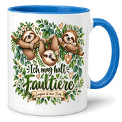 Herzbotschaft Tasse mit Farbwahl - Faultier – Ich mag halt Faultiere
