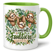 Herzbotschaft Tasse mit Farbwahl - Faultier – Ich mag halt Faultiere