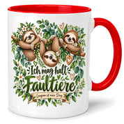 Herzbotschaft Tasse mit Farbwahl - Faultier – Ich mag halt Faultiere