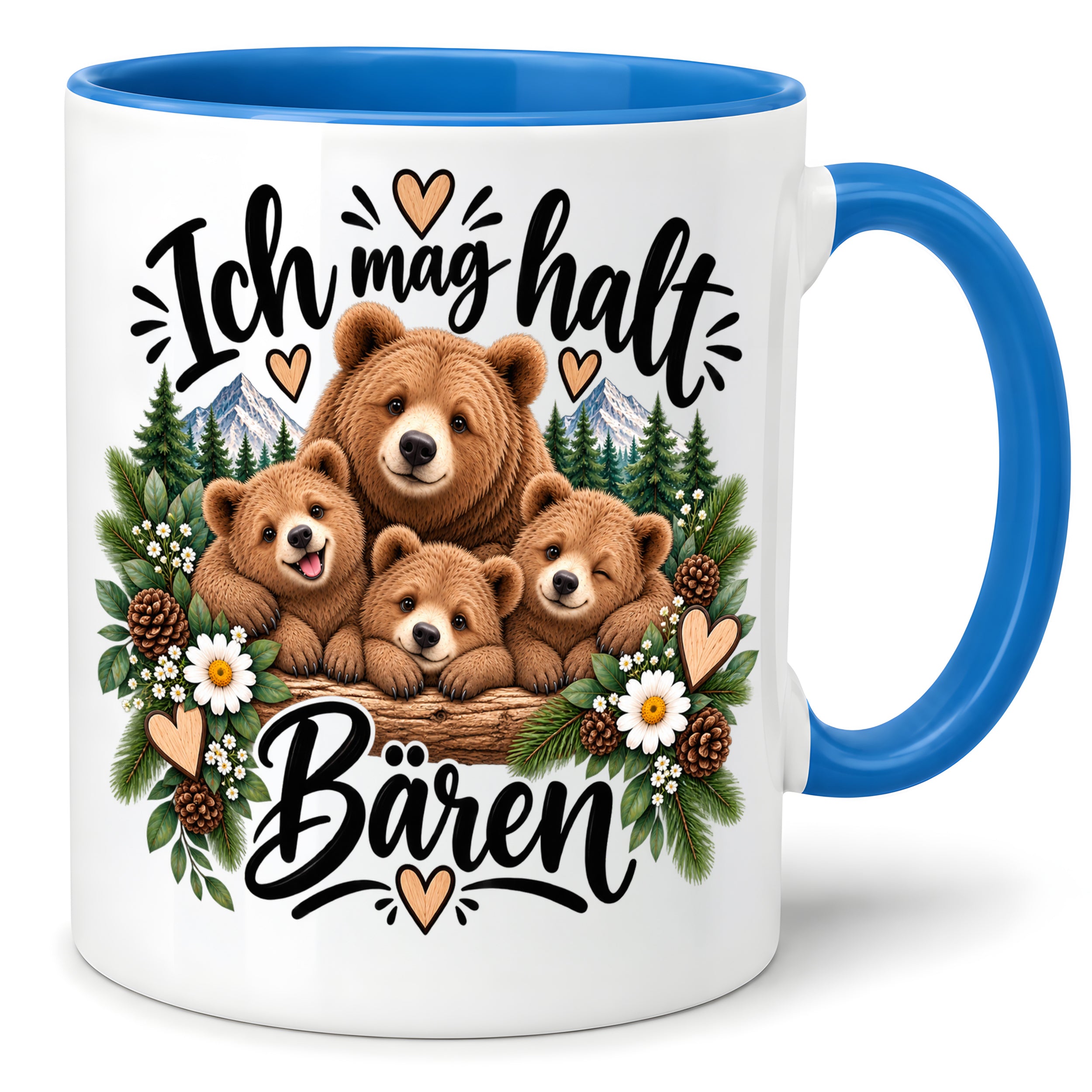 Herzbotschaft Tasse mit Farbwahl - Bären – Ich mag halt Bären