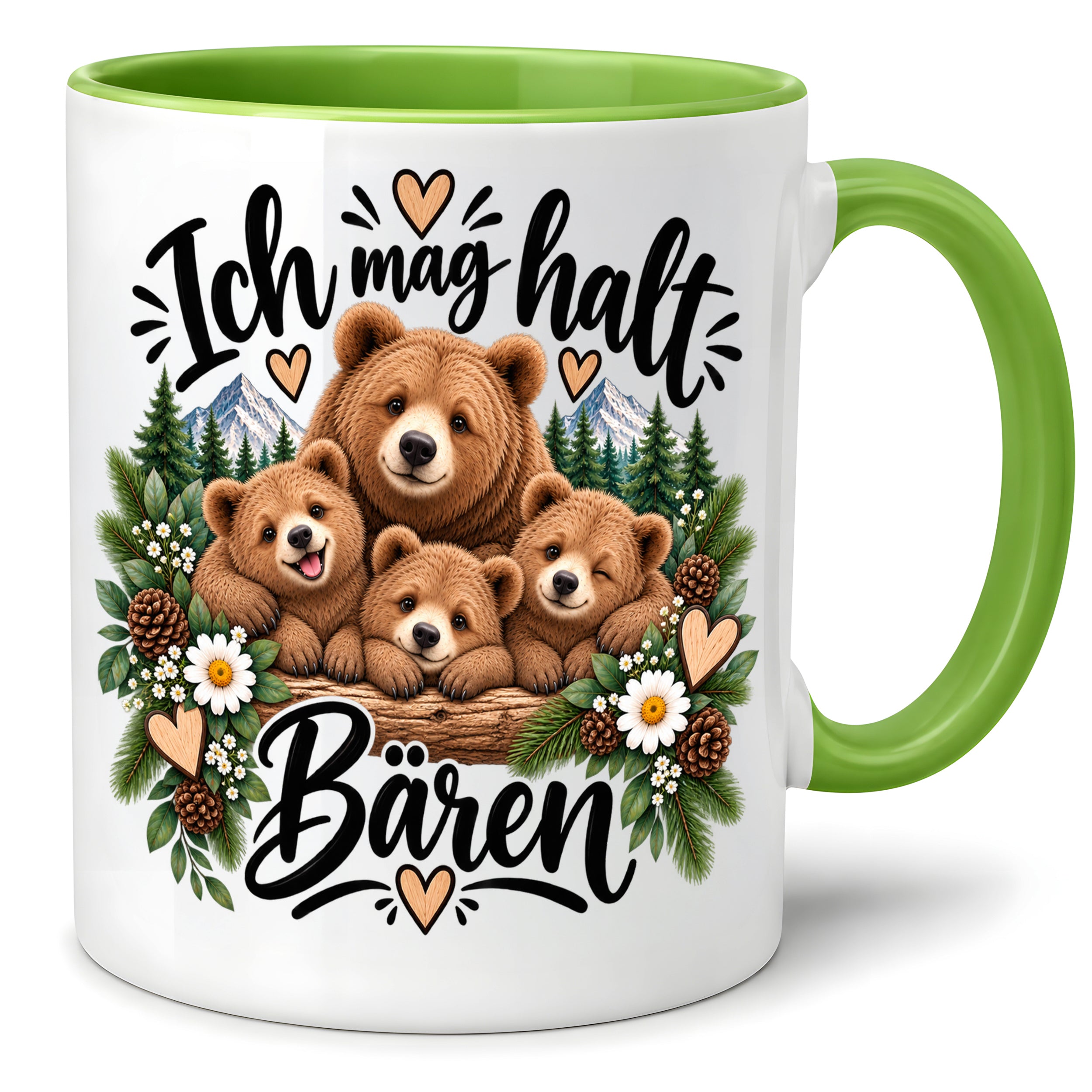 Herzbotschaft Tasse mit Farbwahl - Bären – Ich mag halt Bären