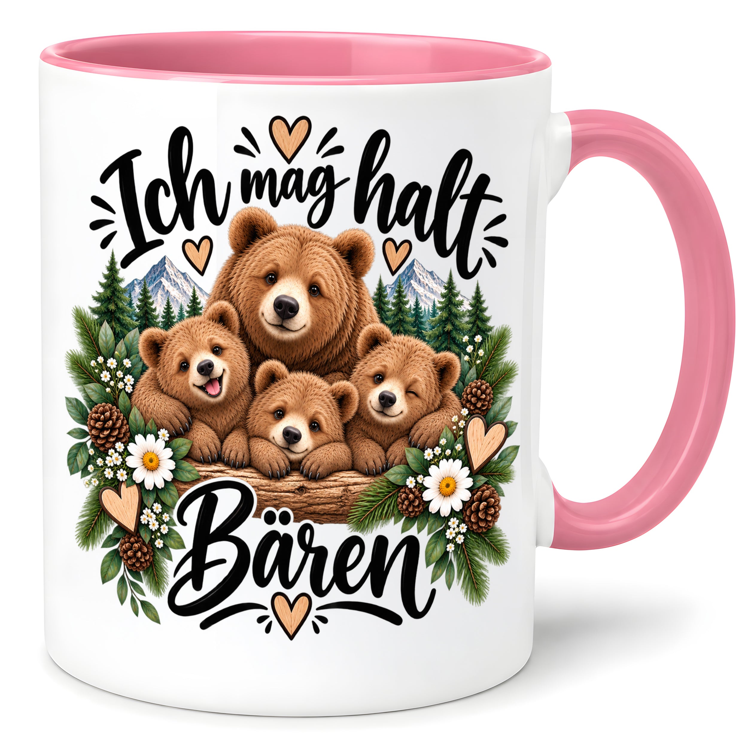 Herzbotschaft Tasse mit Farbwahl - Bären – Ich mag halt Bären