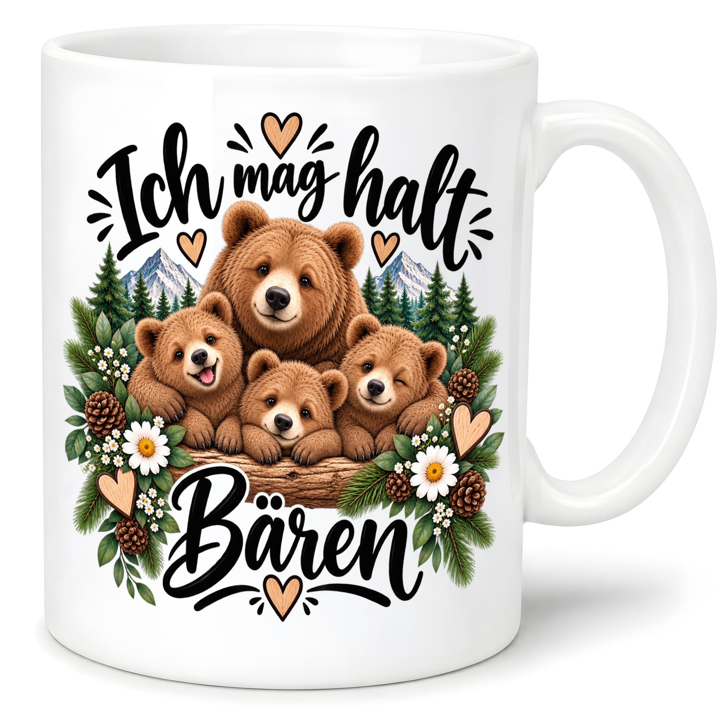 Herzbotschaft Tasse mit Farbwahl - Bären – Ich mag halt Bären