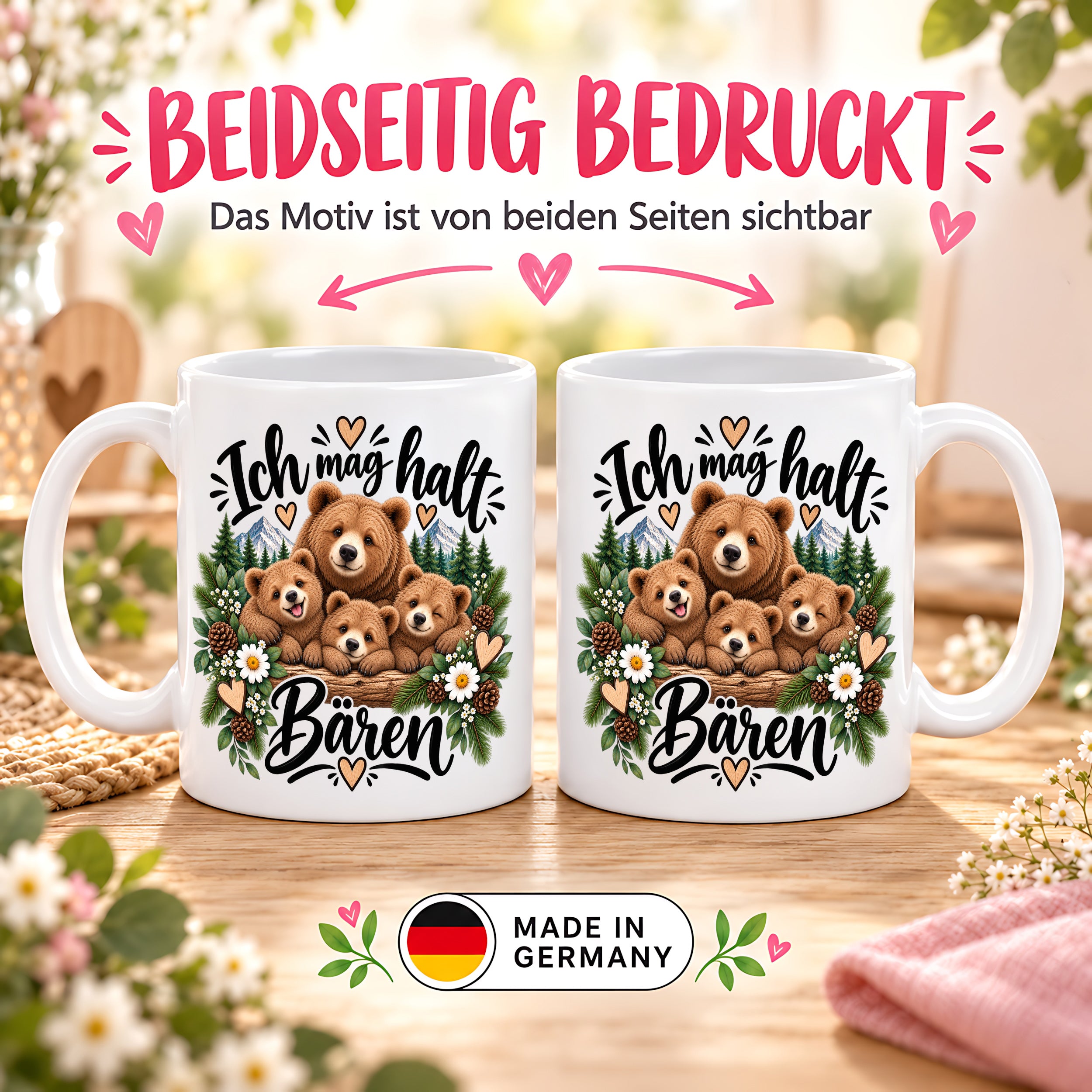 Herzbotschaft Tasse mit Farbwahl - Bären – Ich mag halt Bären