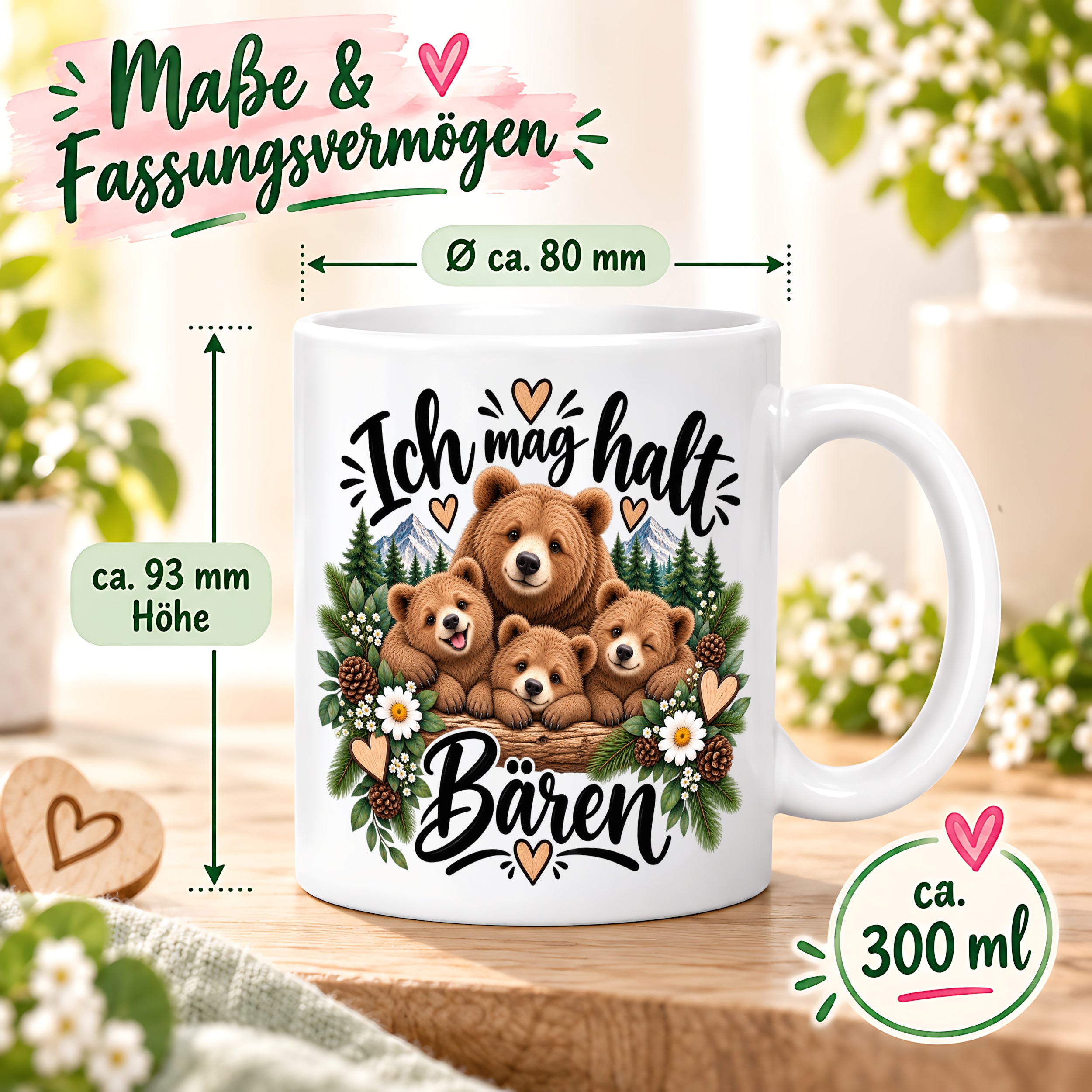 Herzbotschaft Tasse mit Farbwahl - Bären – Ich mag halt Bären