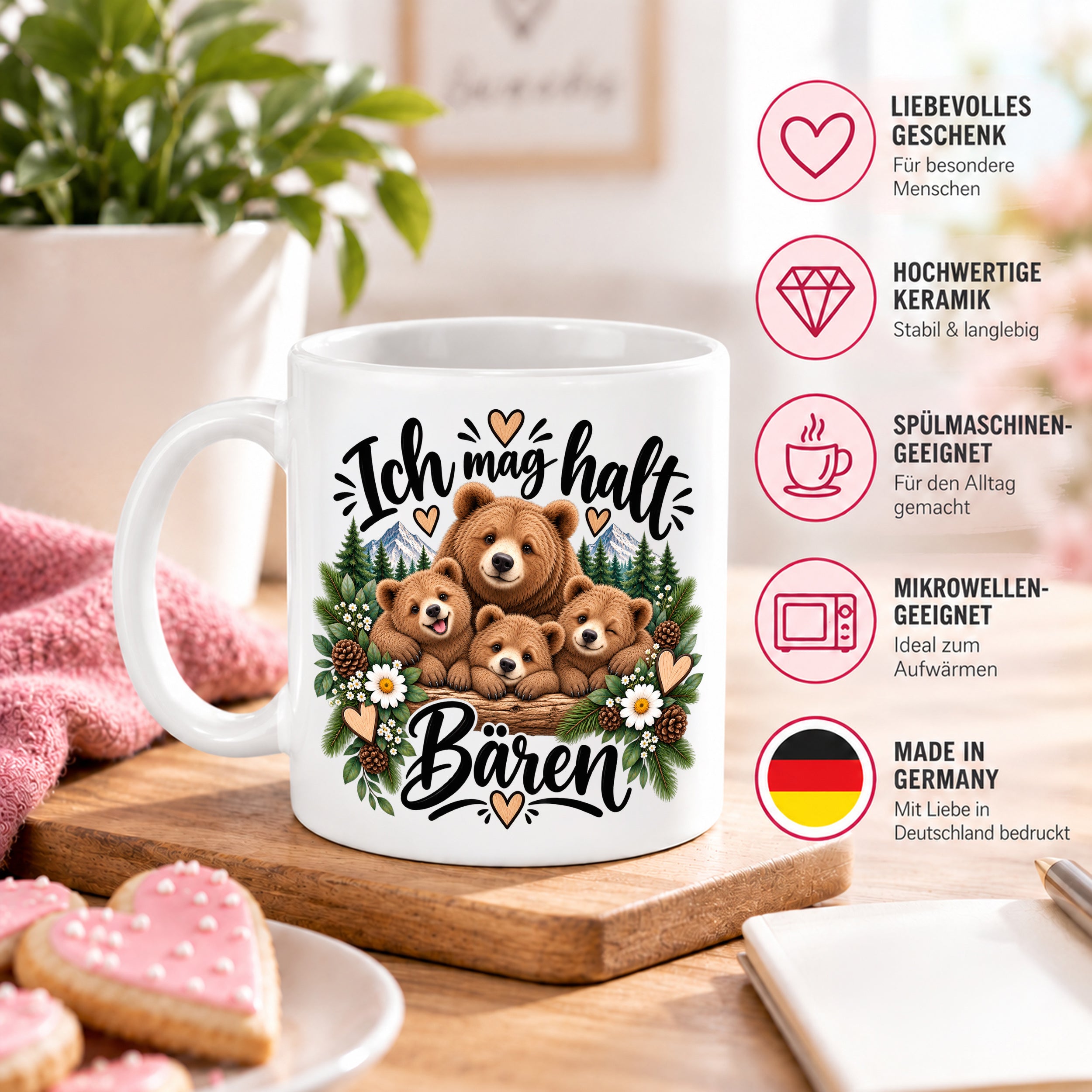 Herzbotschaft Tasse mit Farbwahl - Bären – Ich mag halt Bären
