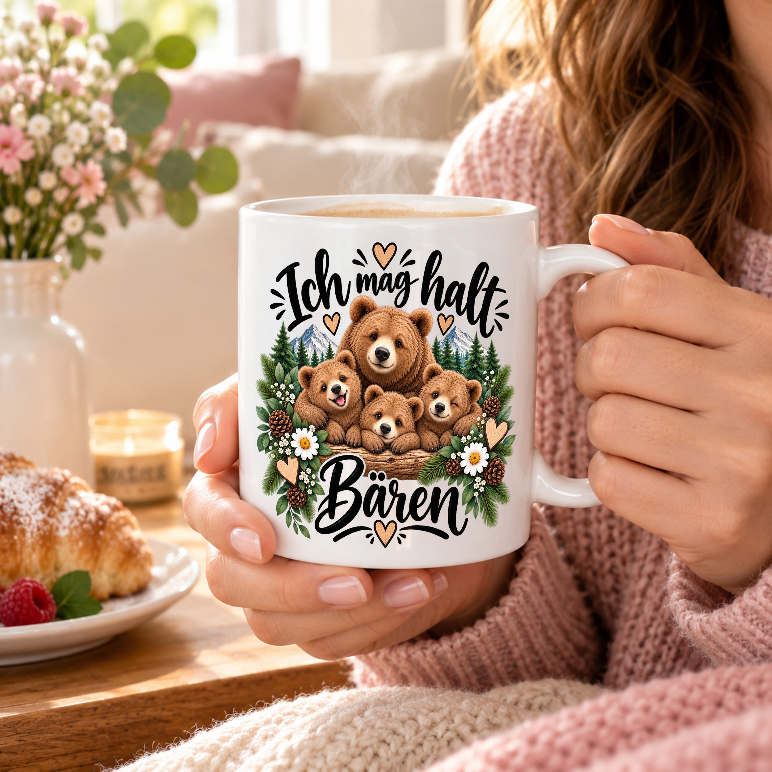 Herzbotschaft Tasse mit Farbwahl - Bären – Ich mag halt Bären
