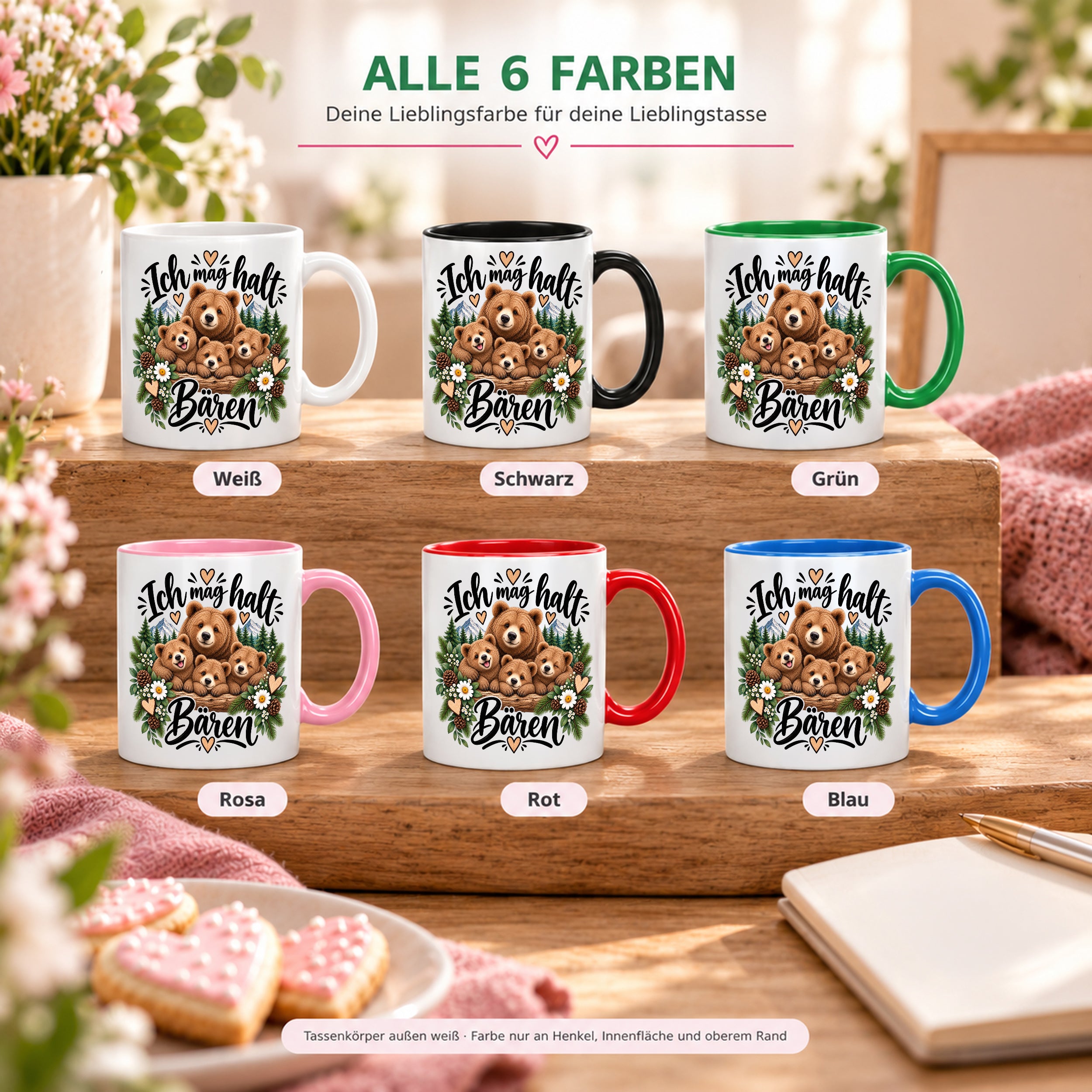 Herzbotschaft Tasse mit Farbwahl - Bären – Ich mag halt Bären