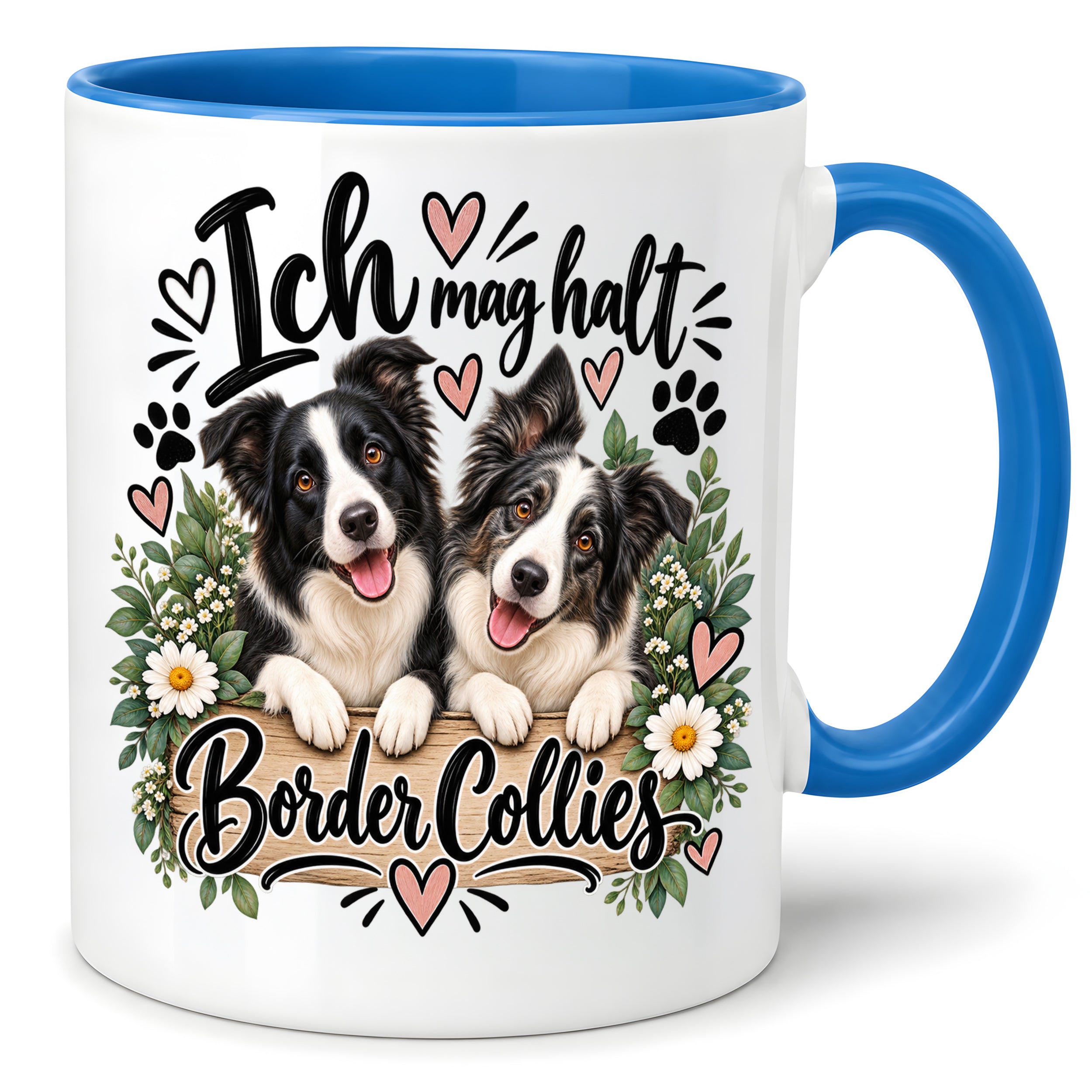 Herzbotschaft Tasse mit Farbwahl - Border Collie – Ich mag halt Border Collies