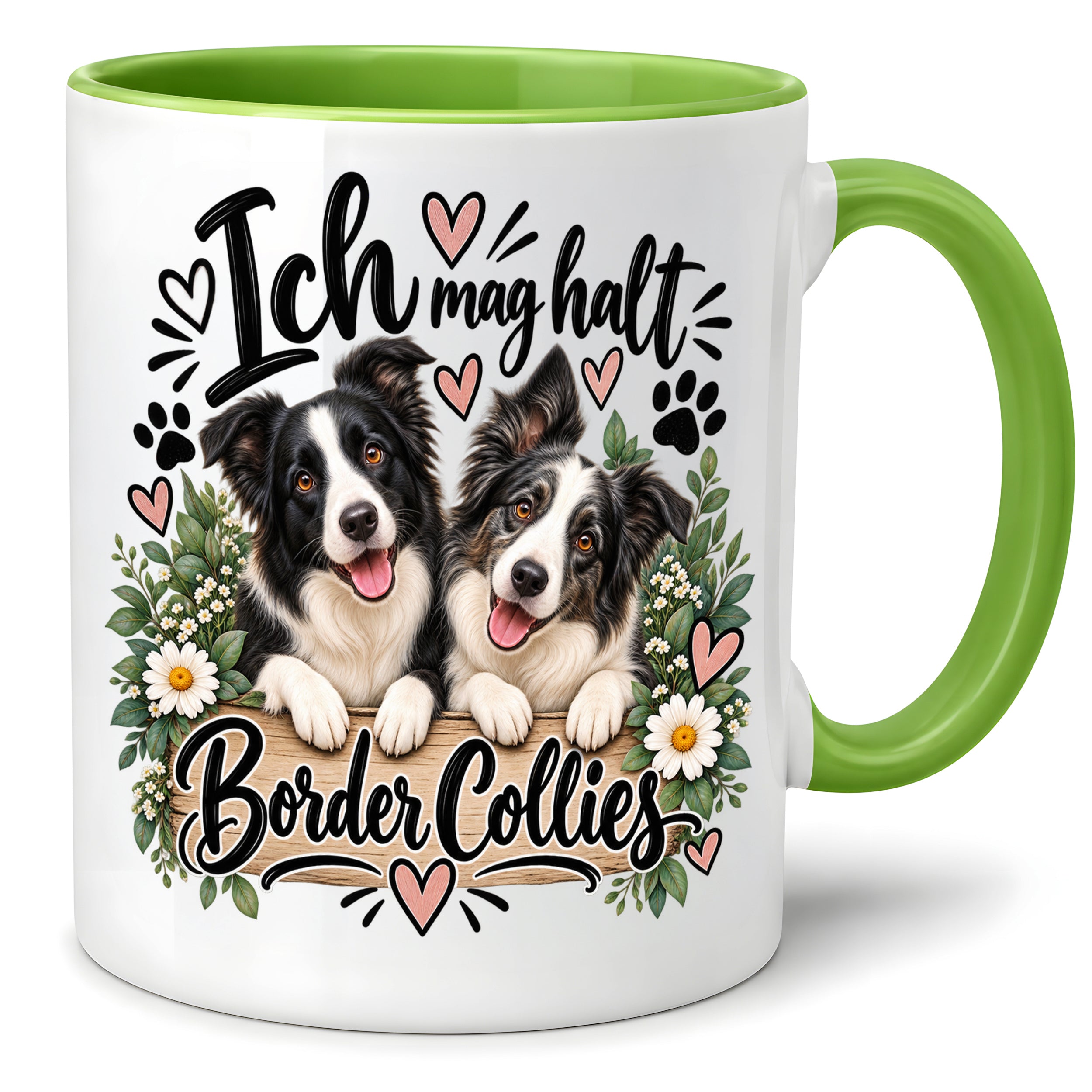 Herzbotschaft Tasse mit Farbwahl - Border Collie – Ich mag halt Border Collies