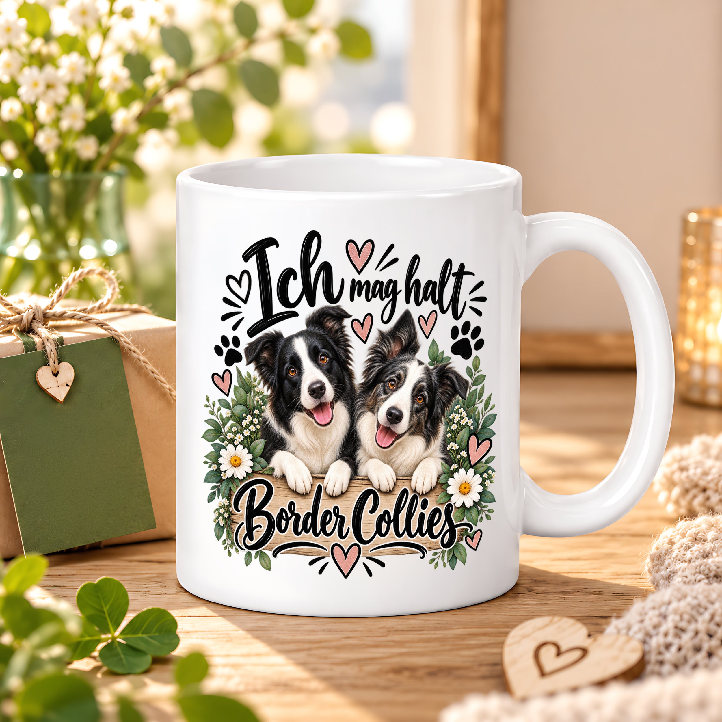 Herzbotschaft Tasse mit Farbwahl - Border Collie – Ich mag halt Border Collies