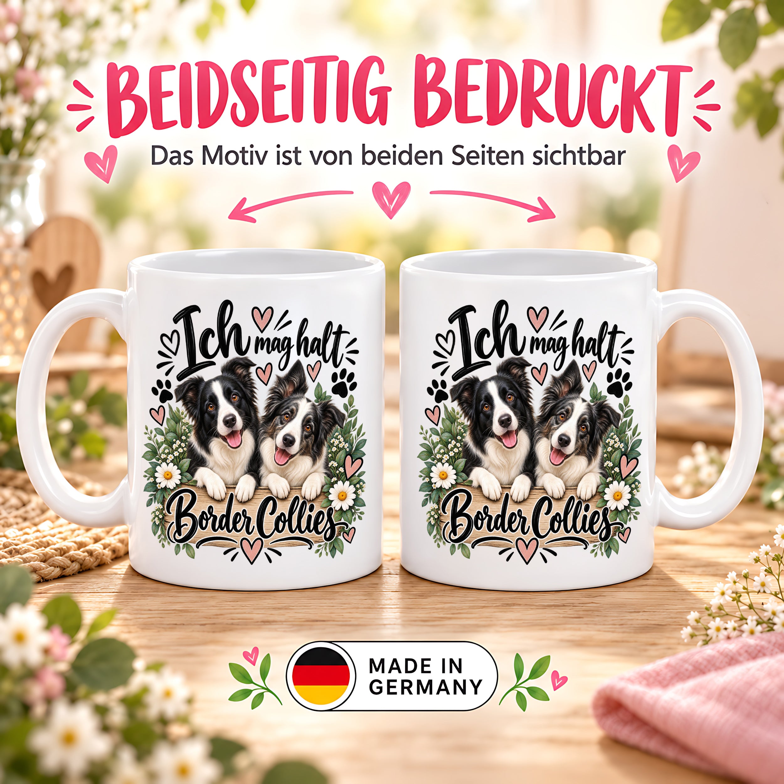 Herzbotschaft Tasse mit Farbwahl - Border Collie – Ich mag halt Border Collies