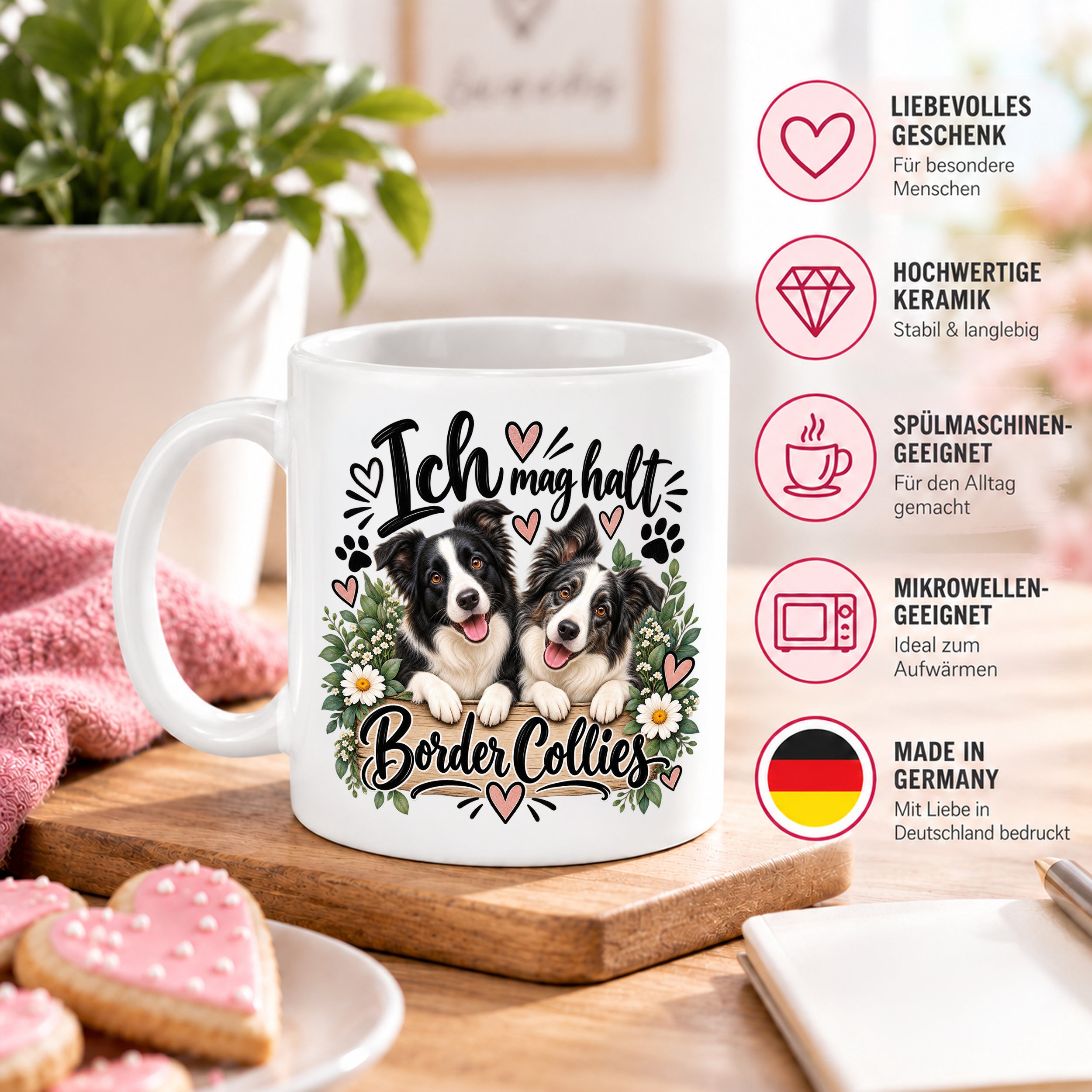 Herzbotschaft Tasse mit Farbwahl - Border Collie – Ich mag halt Border Collies