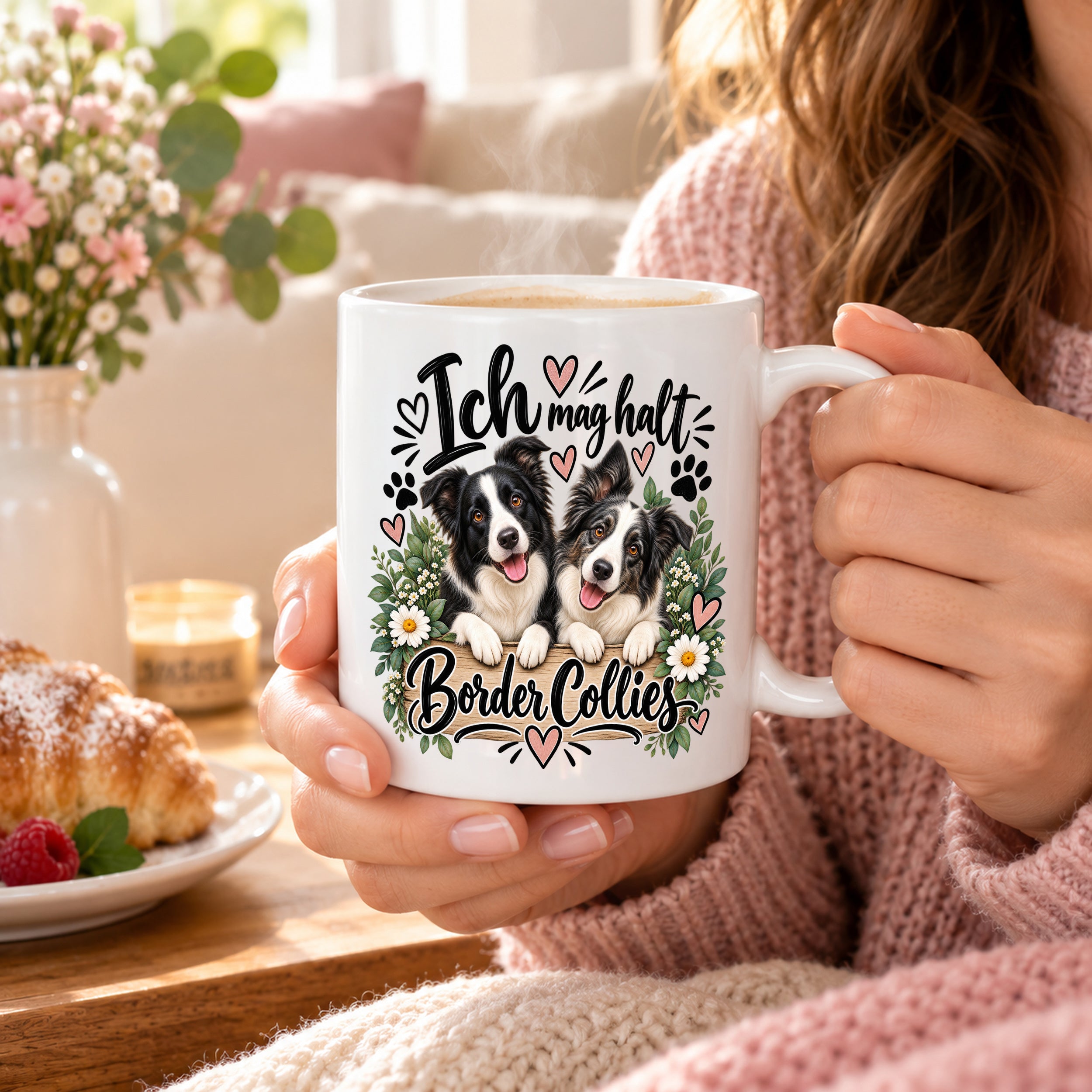 Herzbotschaft Tasse mit Farbwahl - Border Collie – Ich mag halt Border Collies