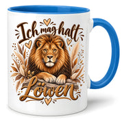 Herzbotschaft Tasse mit Farbwahl - Löwe – Ich mag halt Löwen