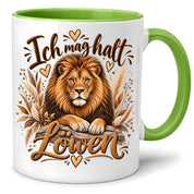 Herzbotschaft Tasse mit Farbwahl - Löwe – Ich mag halt Löwen