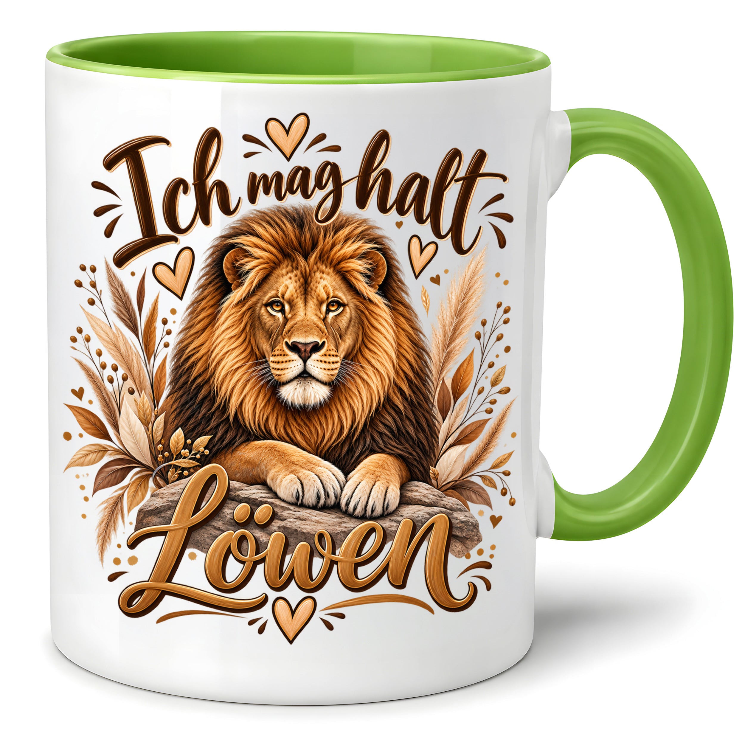 Herzbotschaft Tasse mit Farbwahl - Löwe – Ich mag halt Löwen