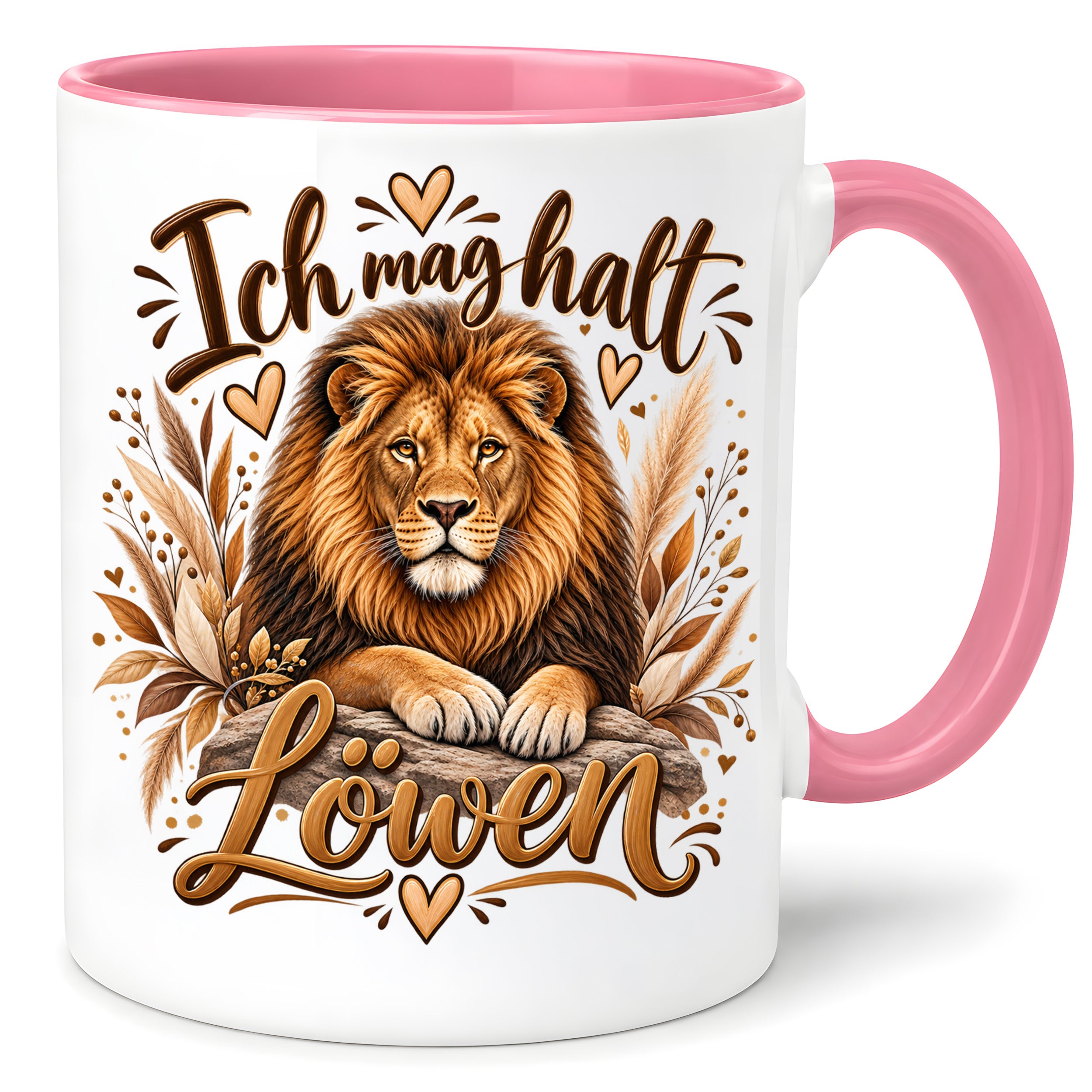 Herzbotschaft Tasse mit Farbwahl - Löwe – Ich mag halt Löwen