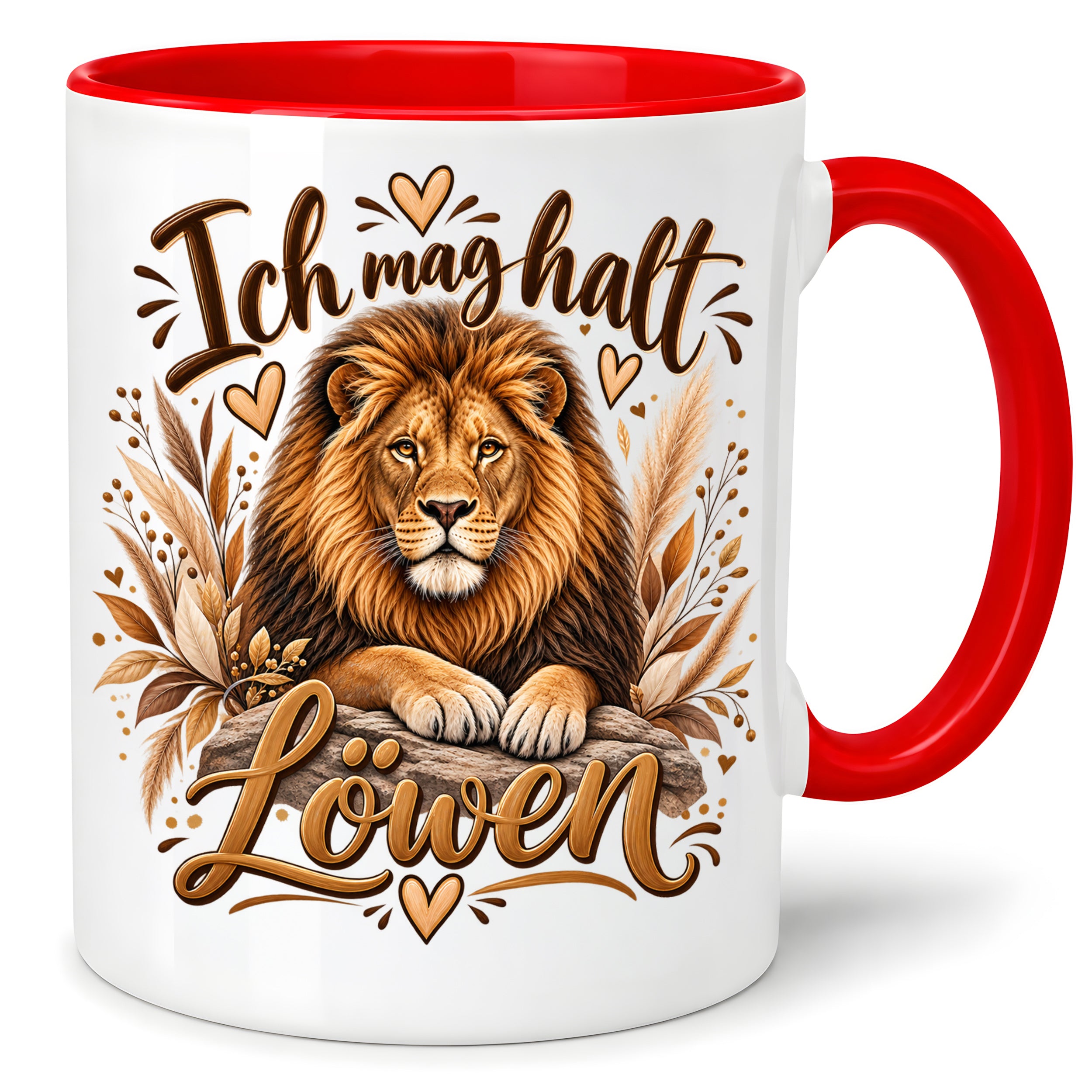 Herzbotschaft Tasse mit Farbwahl - Löwe – Ich mag halt Löwen