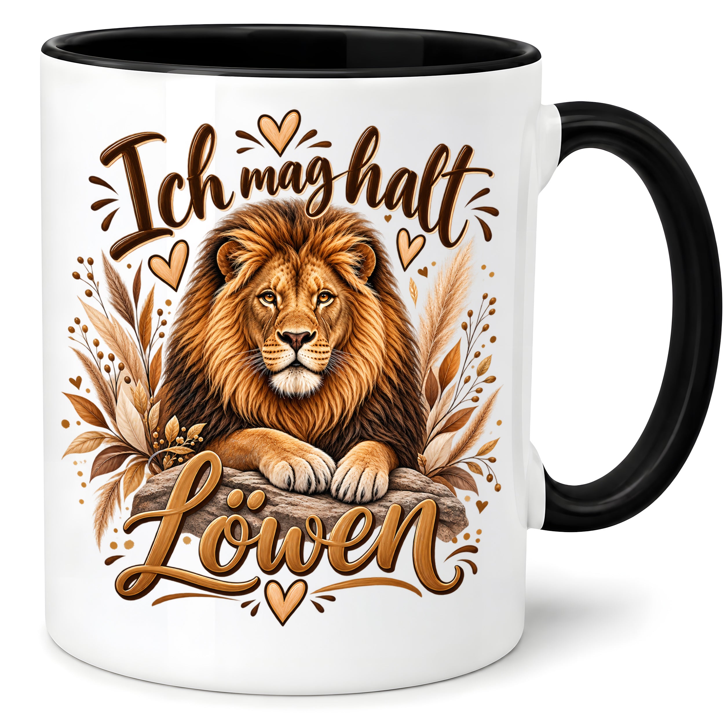 Herzbotschaft Tasse mit Farbwahl - Löwe – Ich mag halt Löwen
