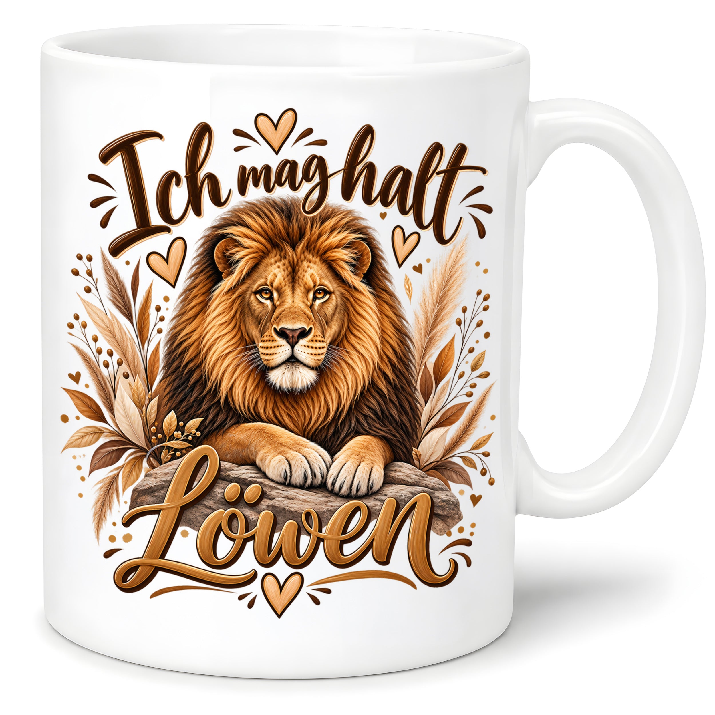 Herzbotschaft Tasse mit Farbwahl - Löwe – Ich mag halt Löwen