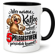 Herzbotschaft Tasse mit Farbwahl - Kaffee Faultier 5 Pflegestufen Geschenk 330 ml