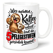 Herzbotschaft Tasse mit Farbwahl - Kaffee Faultier 5 Pflegestufen Geschenk 330 ml