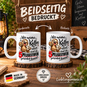Herzbotschaft Tasse mit Farbwahl - Kaffee Faultier 5 Pflegestufen Geschenk 330 ml