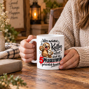 Herzbotschaft Tasse mit Farbwahl - Kaffee Faultier 5 Pflegestufen Geschenk 330 ml