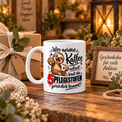 Herzbotschaft Tasse mit Farbwahl - Kaffee Faultier 5 Pflegestufen Geschenk 330 ml