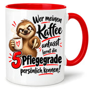 Herzbotschaft Tasse mit Farbwahl - Kaffee Faultier 5 Pflegegrade Geschenk 330 ml