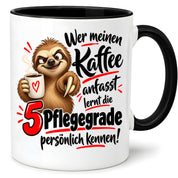 Herzbotschaft Tasse mit Farbwahl - Kaffee Faultier 5 Pflegegrade Geschenk 330 ml