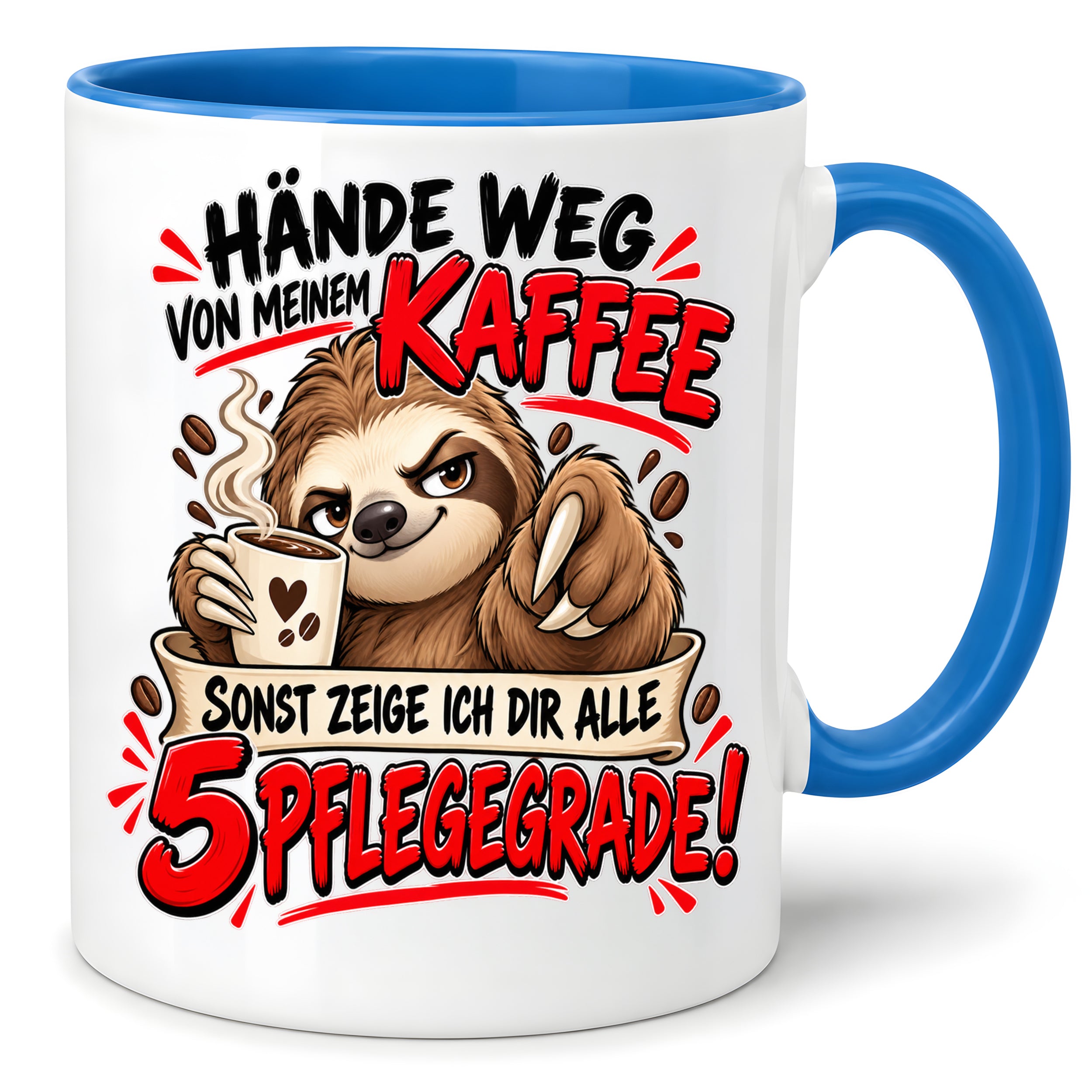 Herzbotschaft Tasse mit Farbwahl - Hände weg von meinem Kaffee 5 Pflegegrade