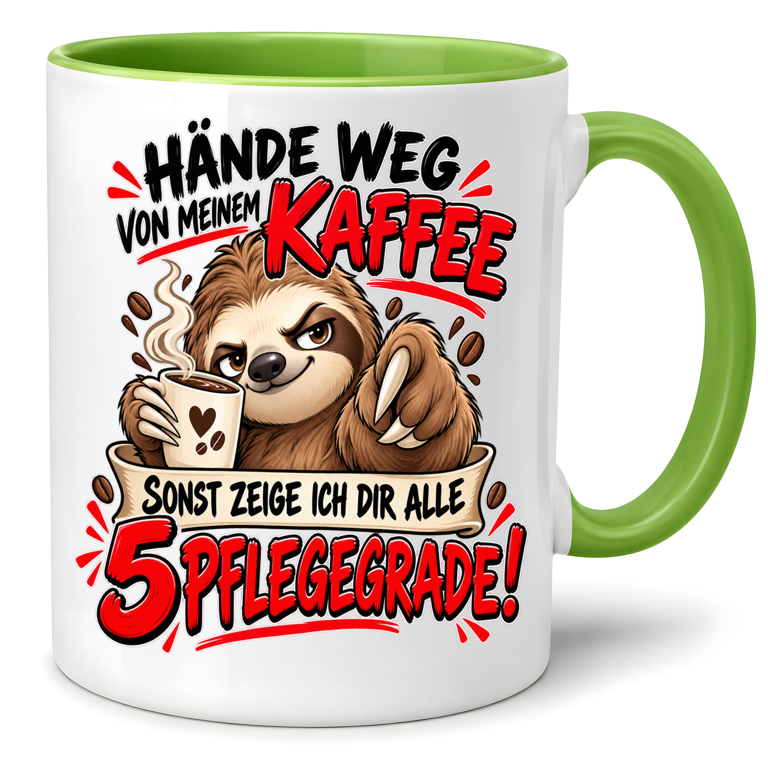 Herzbotschaft Tasse mit Farbwahl - Hände weg von meinem Kaffee 5 Pflegegrade