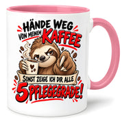 Herzbotschaft Tasse mit Farbwahl - Hände weg von meinem Kaffee 5 Pflegegrade
