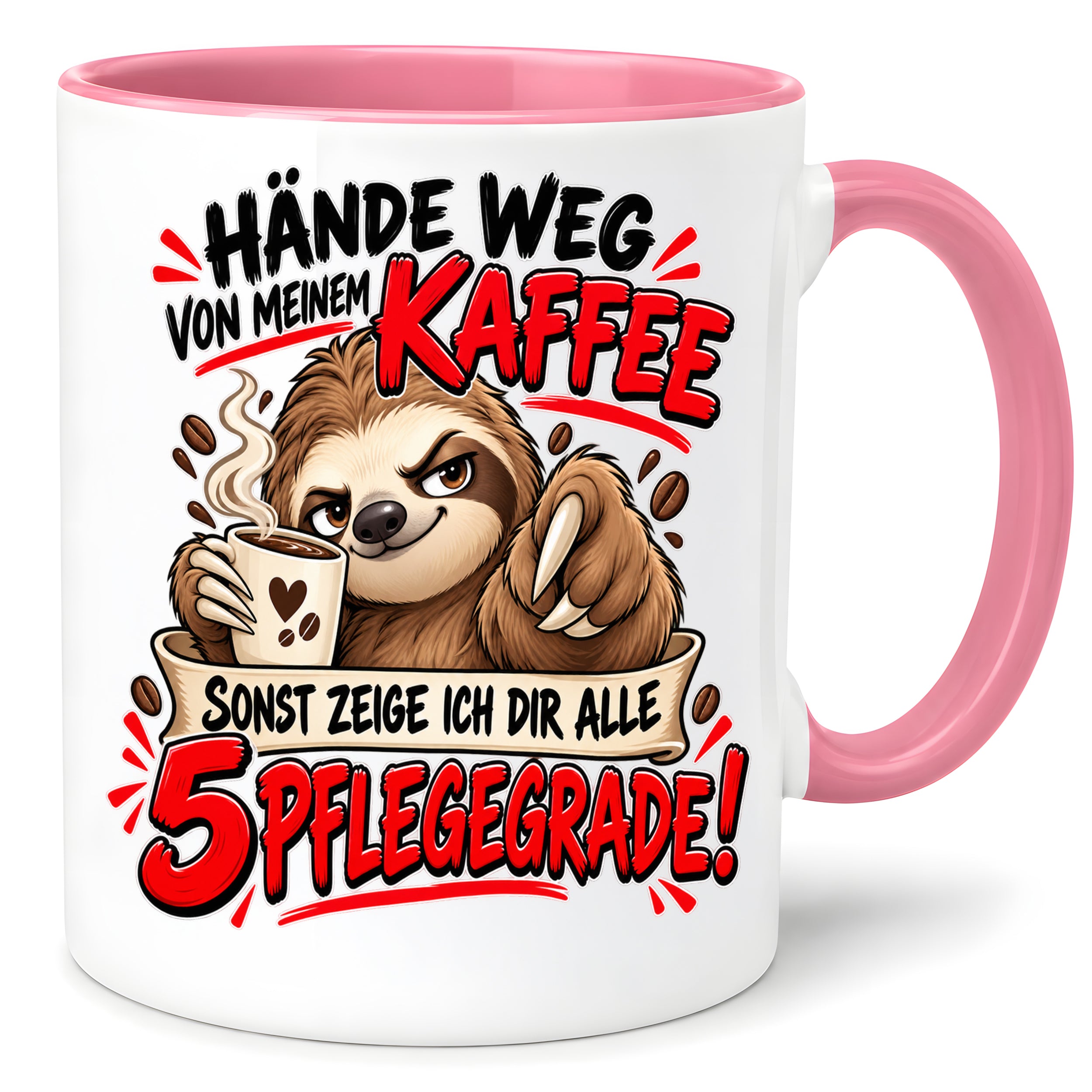 Herzbotschaft Tasse mit Farbwahl - Hände weg von meinem Kaffee 5 Pflegegrade
