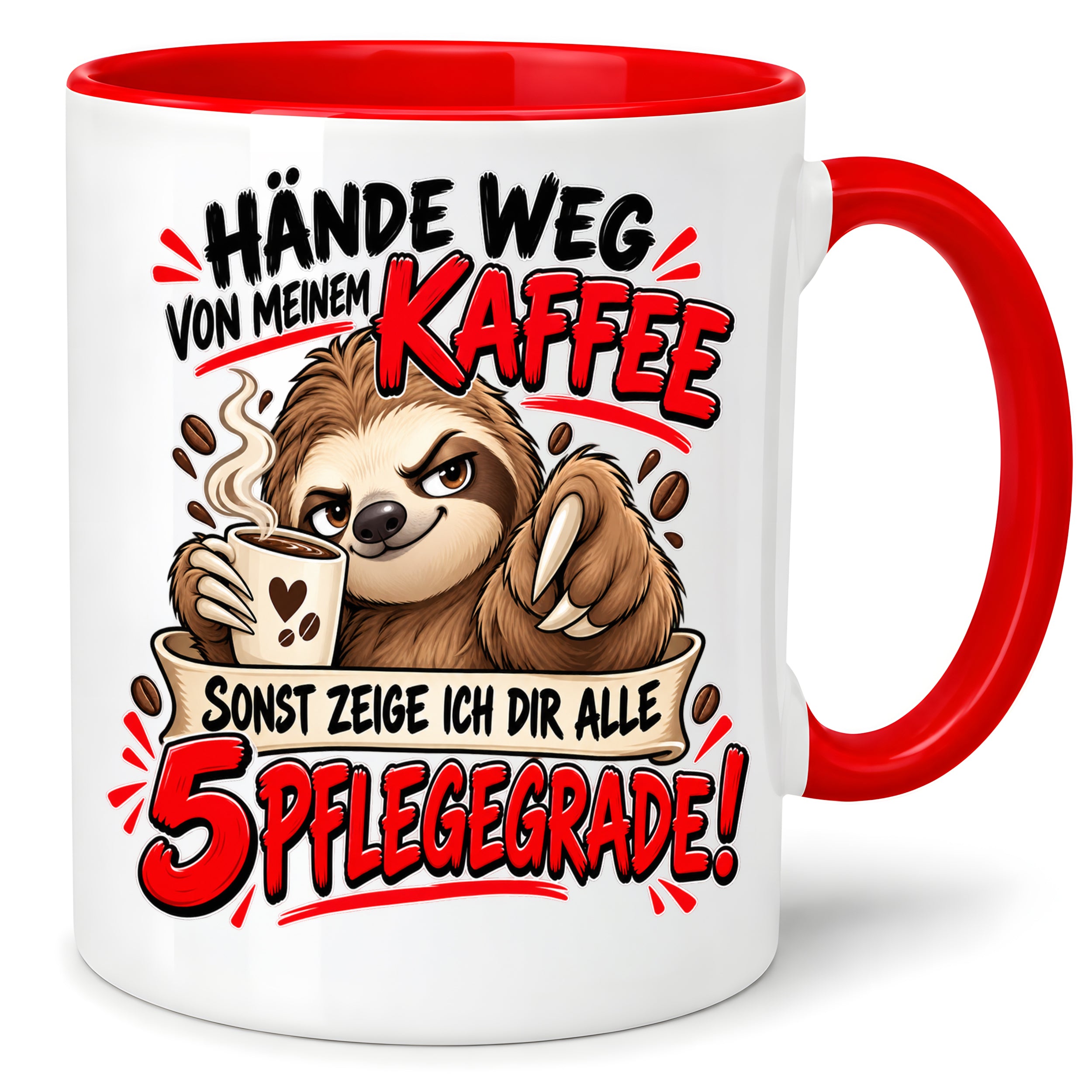Herzbotschaft Tasse mit Farbwahl - Hände weg von meinem Kaffee 5 Pflegegrade