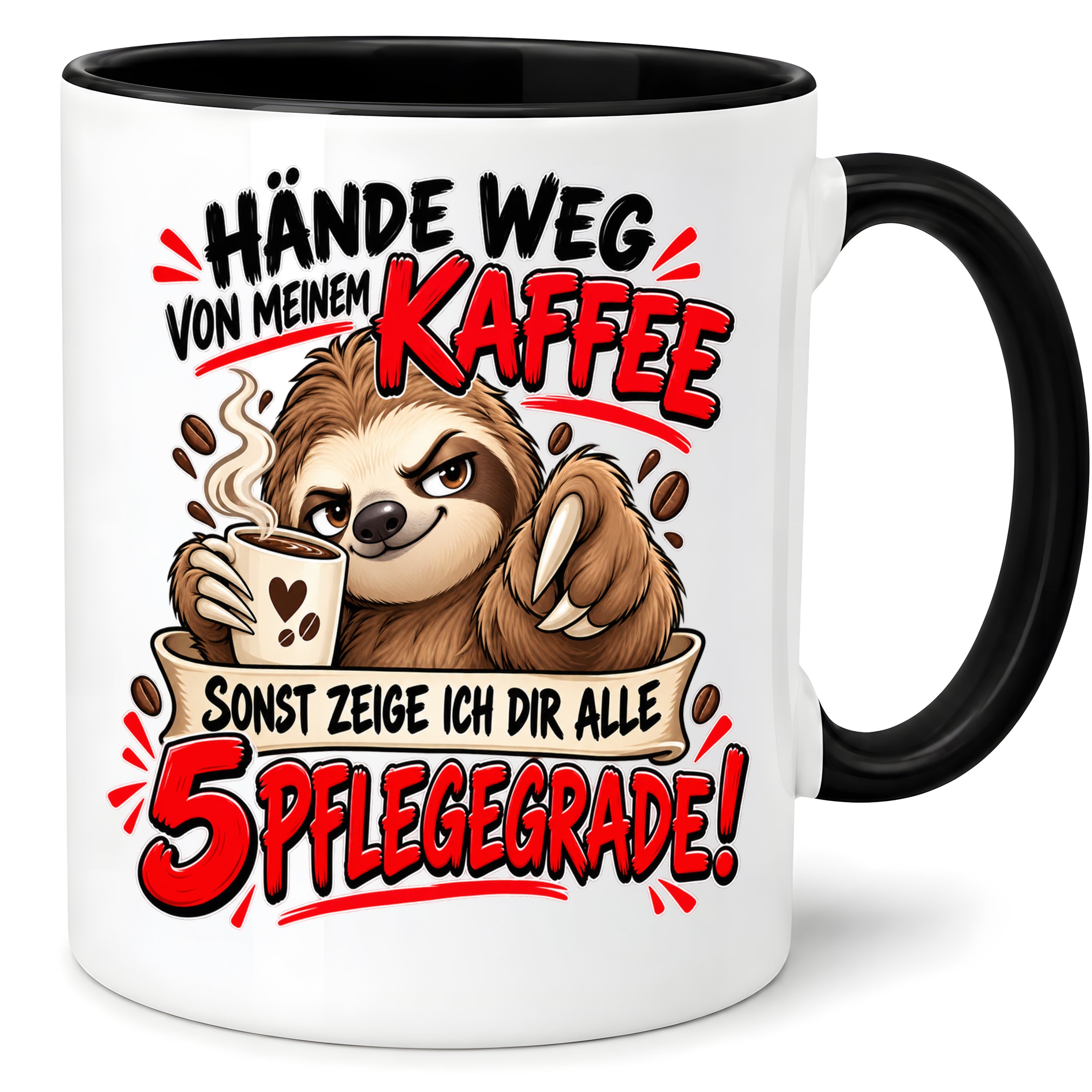 Herzbotschaft Tasse mit Farbwahl - Hände weg von meinem Kaffee 5 Pflegegrade