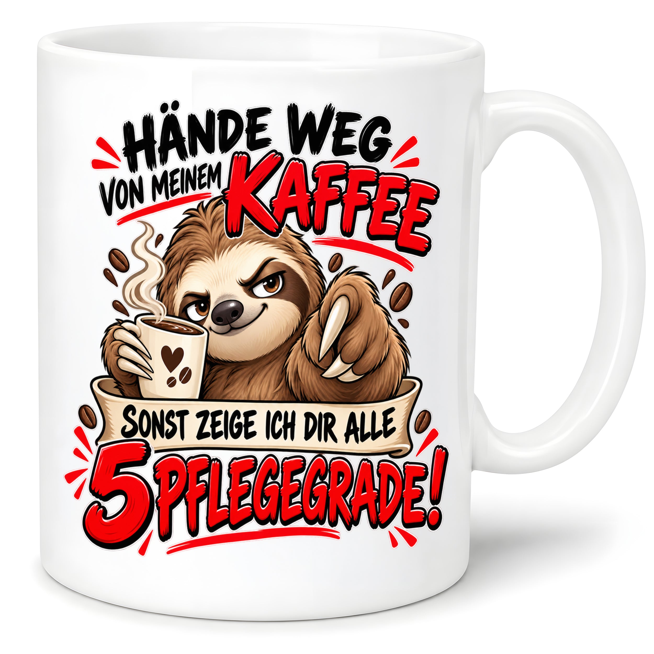 Herzbotschaft Tasse mit Farbwahl - Hände weg von meinem Kaffee 5 Pflegegrade