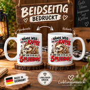 Herzbotschaft Tasse mit Farbwahl - Hände weg von meinem Kaffee 5 Pflegegrade