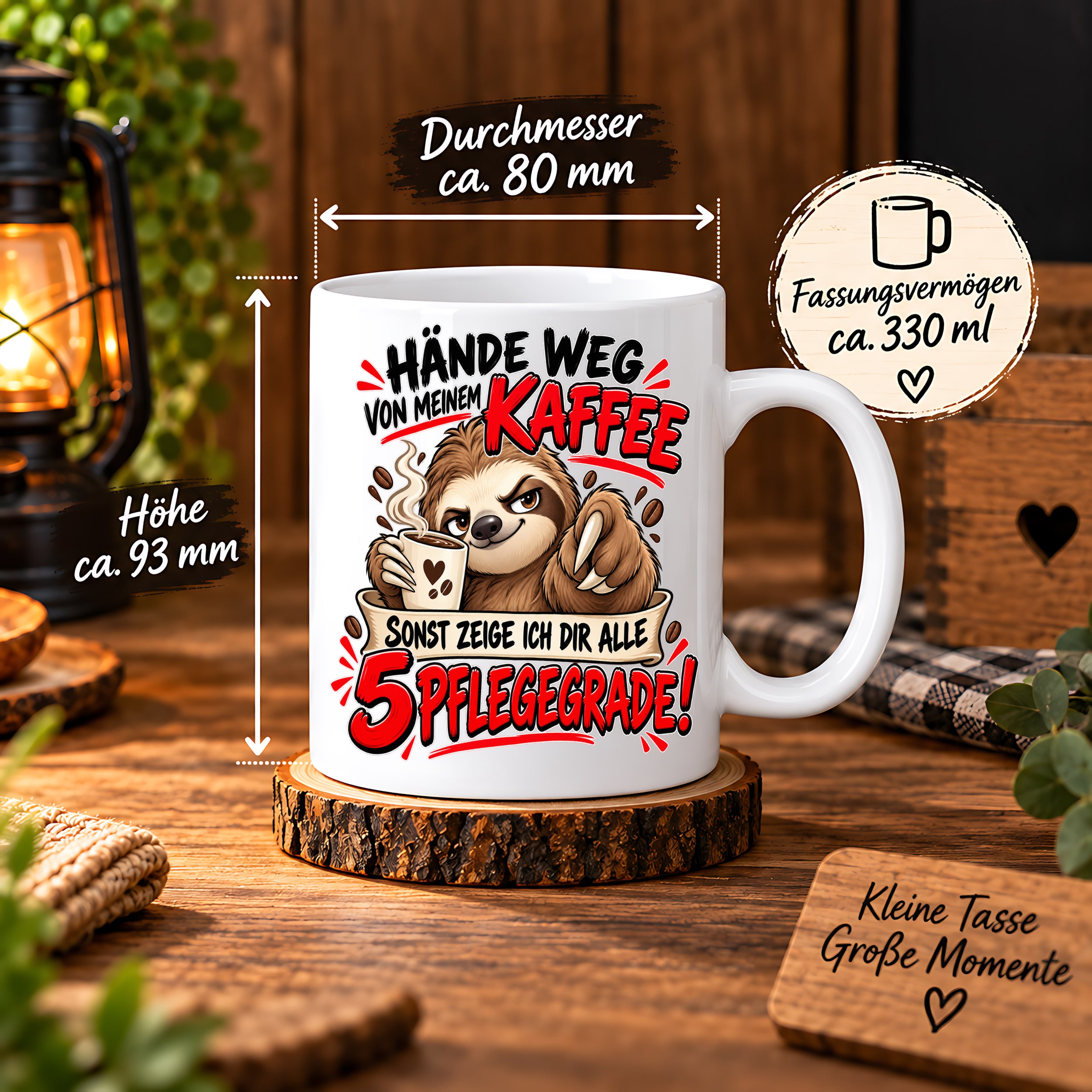 Herzbotschaft Tasse mit Farbwahl - Hände weg von meinem Kaffee 5 Pflegegrade