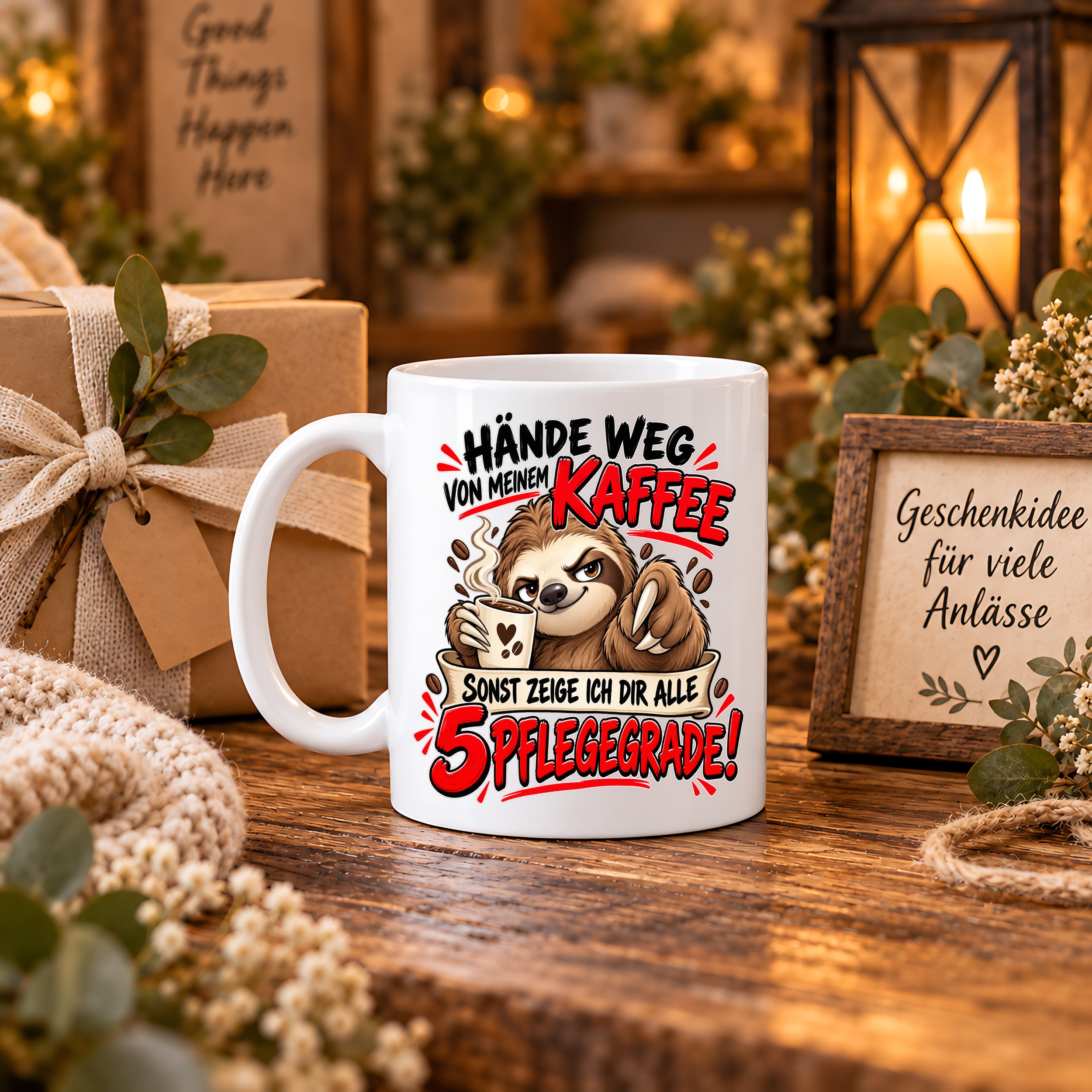 Herzbotschaft Tasse mit Farbwahl - Hände weg von meinem Kaffee 5 Pflegegrade