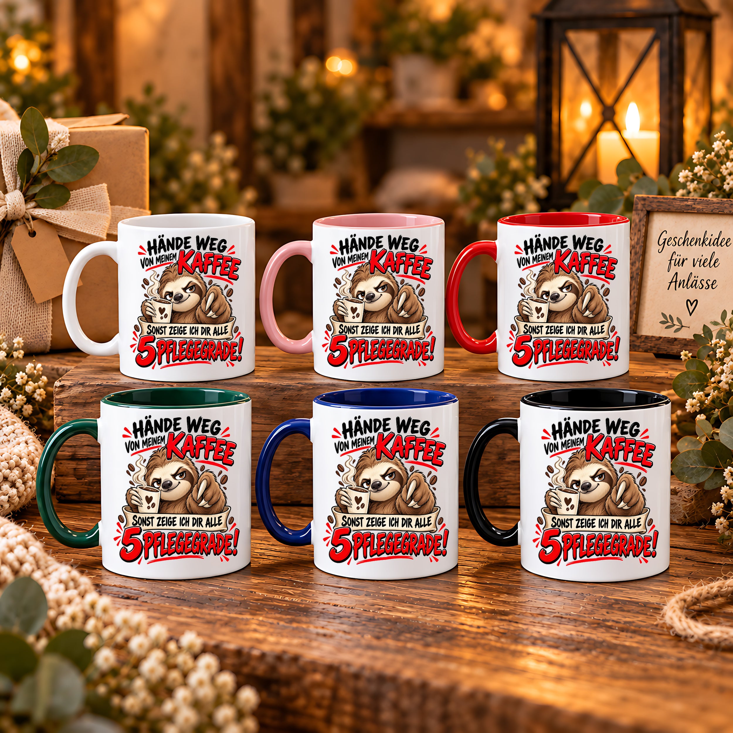 Herzbotschaft Tasse mit Farbwahl - Hände weg von meinem Kaffee 5 Pflegegrade
