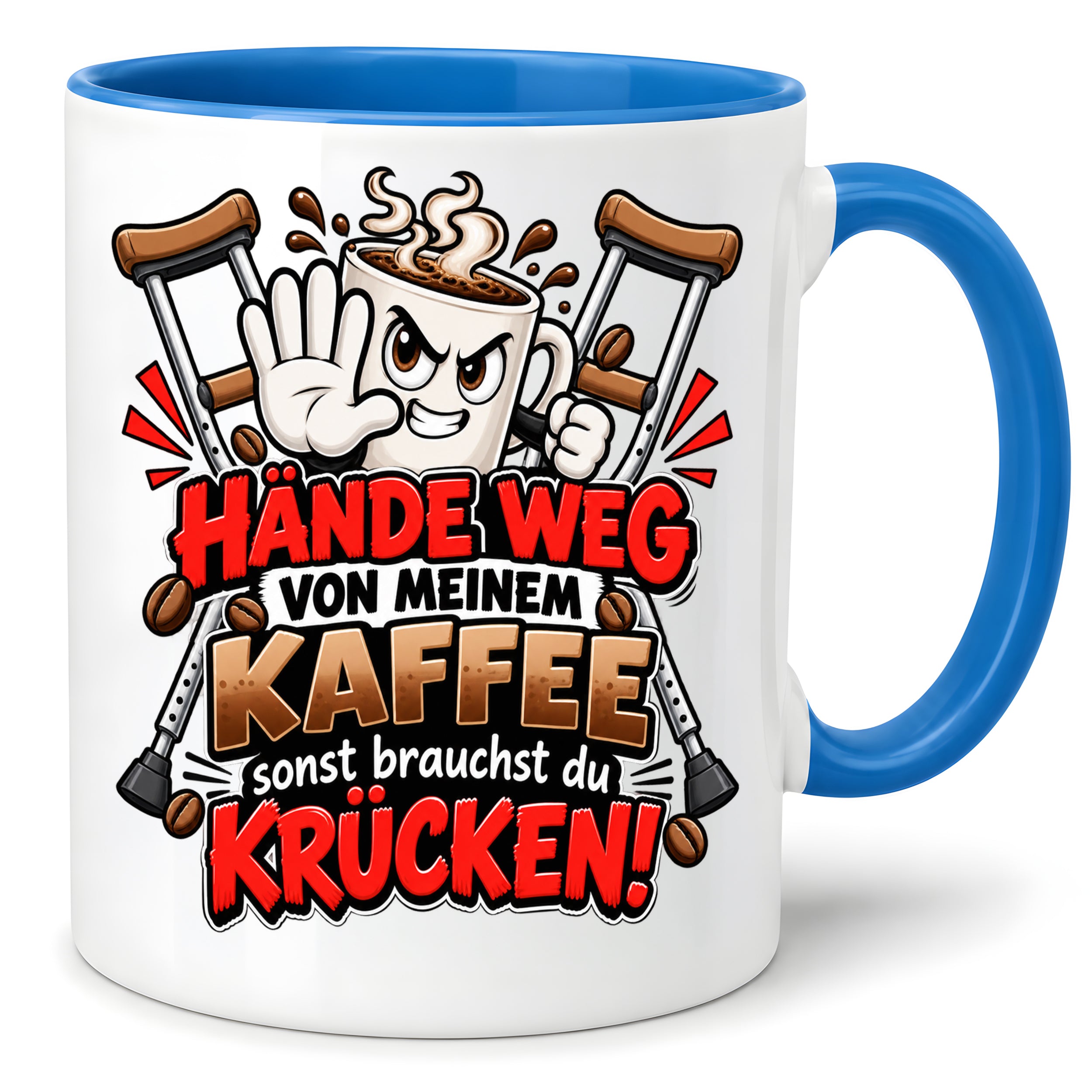 Herzbotschaft Tasse mit Farbwahl - Hände weg von meinem Kaffee Krücken 330 ml