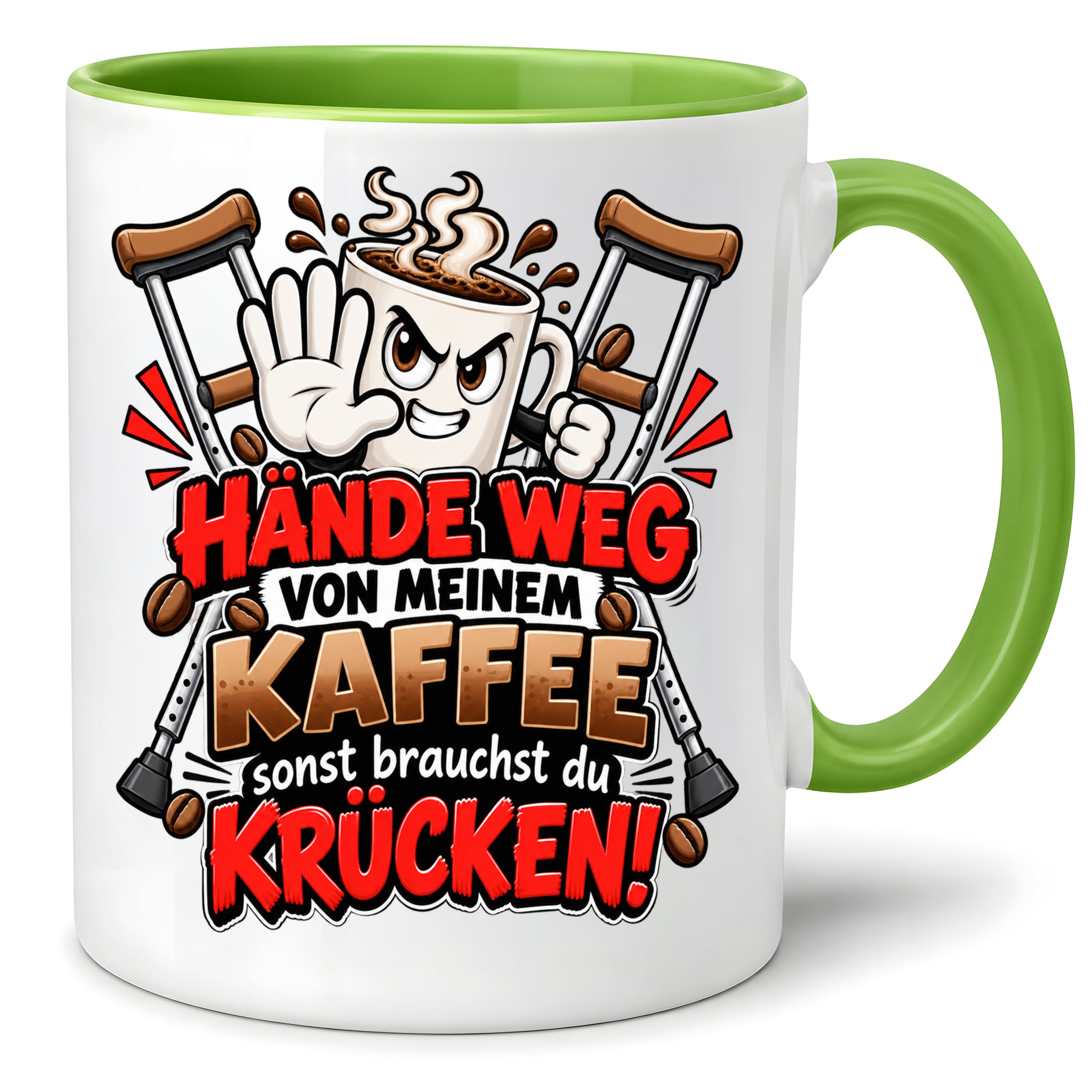 Herzbotschaft Tasse mit Farbwahl - Hände weg von meinem Kaffee Krücken 330 ml