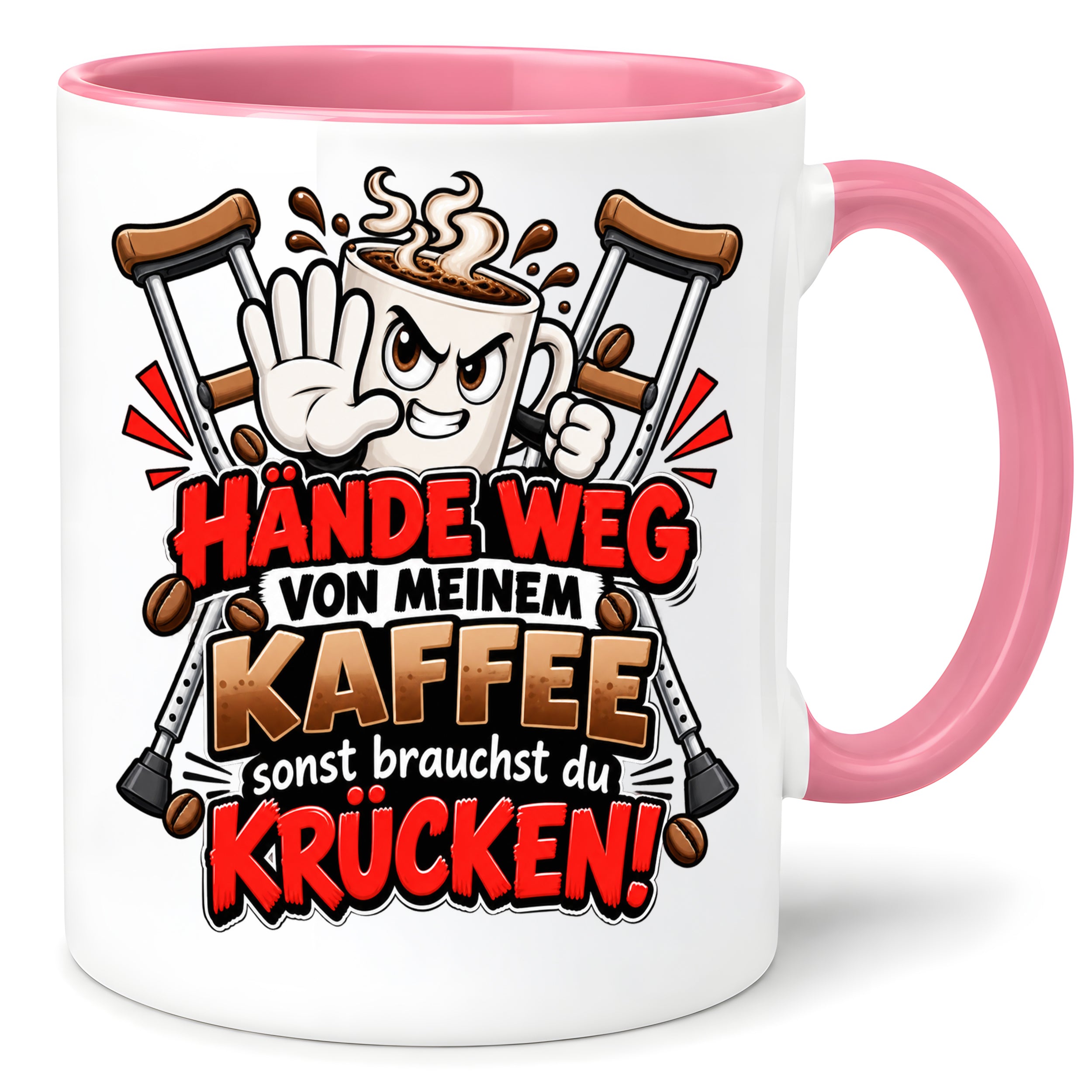 Herzbotschaft Tasse mit Farbwahl - Hände weg von meinem Kaffee Krücken 330 ml