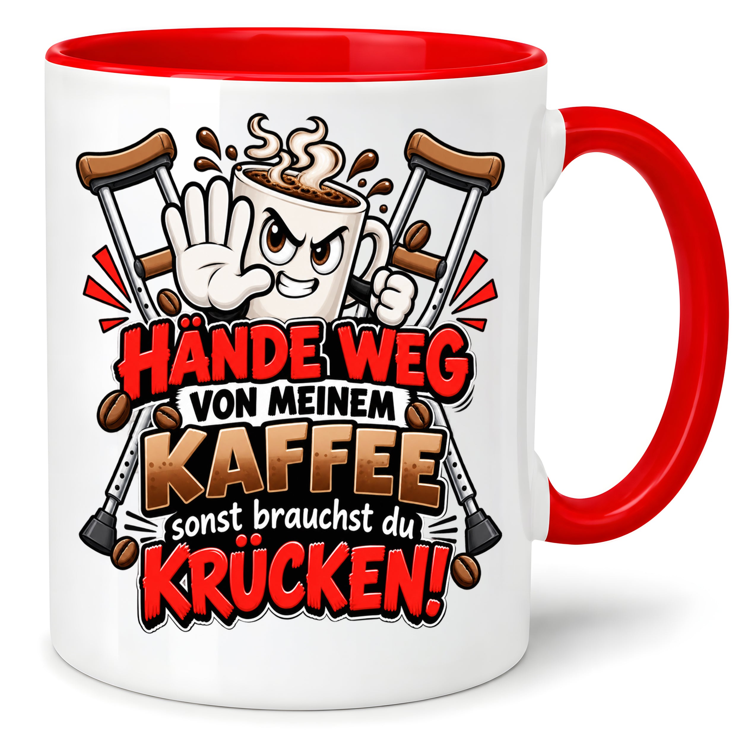 Herzbotschaft Tasse mit Farbwahl - Hände weg von meinem Kaffee Krücken 330 ml