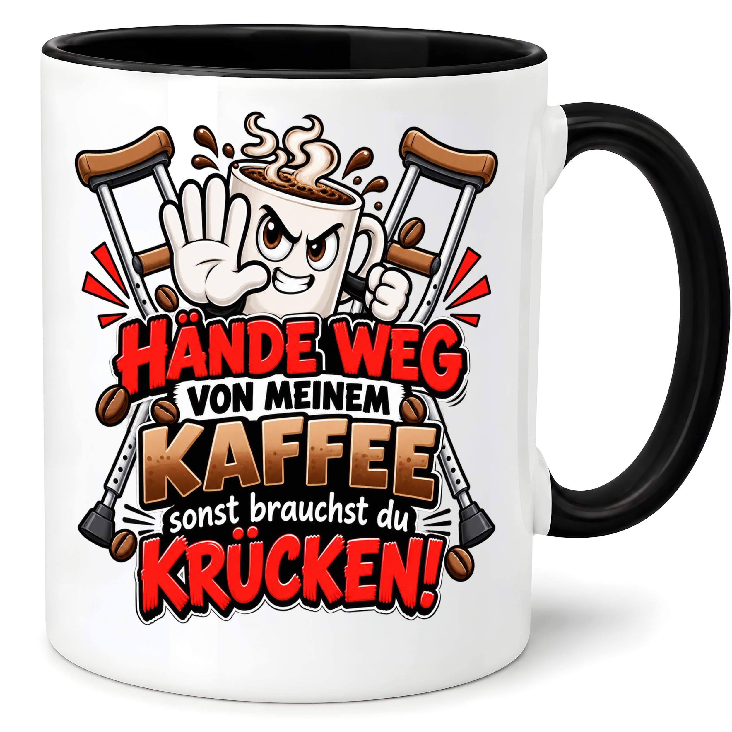 Herzbotschaft Tasse mit Farbwahl - Hände weg von meinem Kaffee Krücken 330 ml