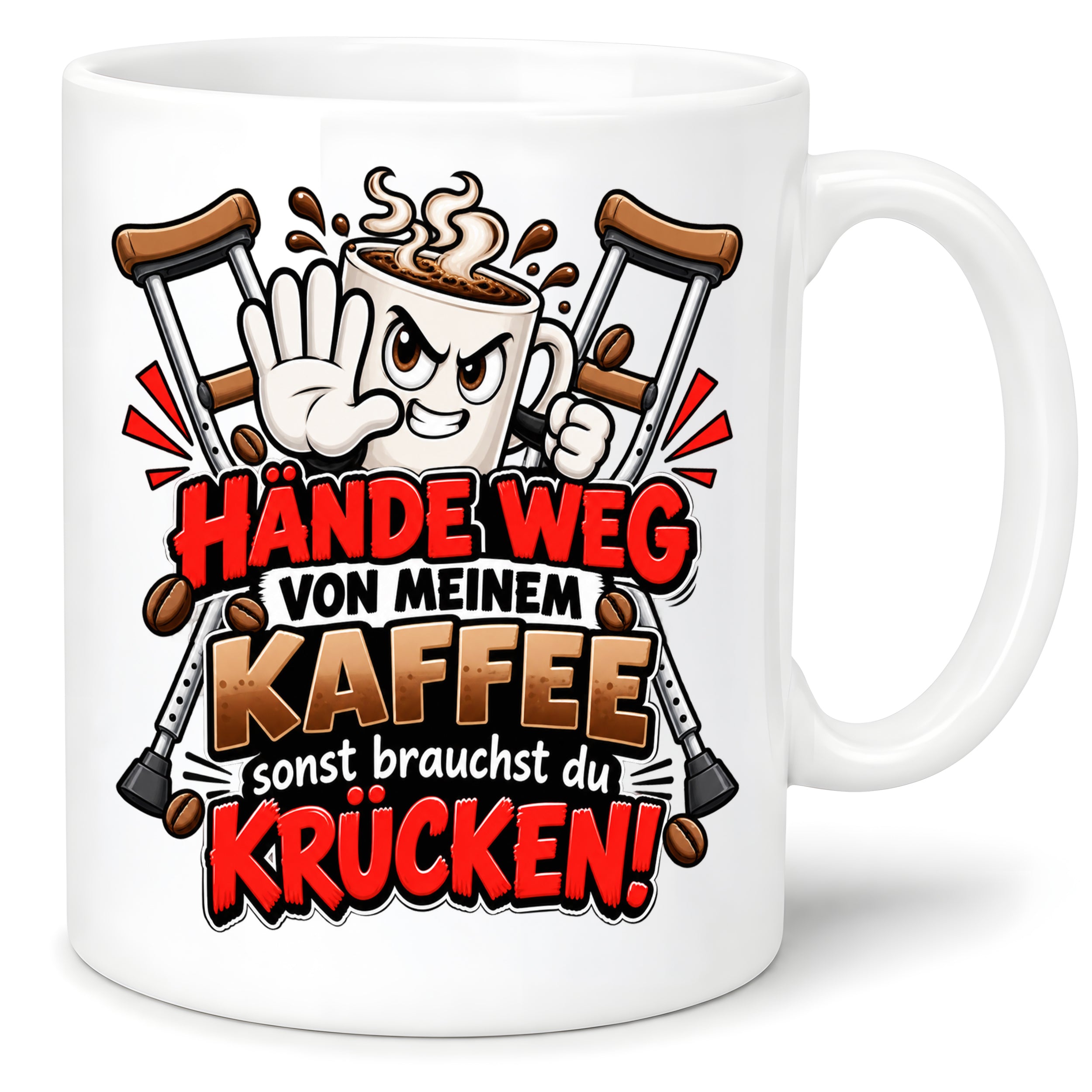Herzbotschaft Tasse mit Farbwahl - Hände weg von meinem Kaffee Krücken 330 ml