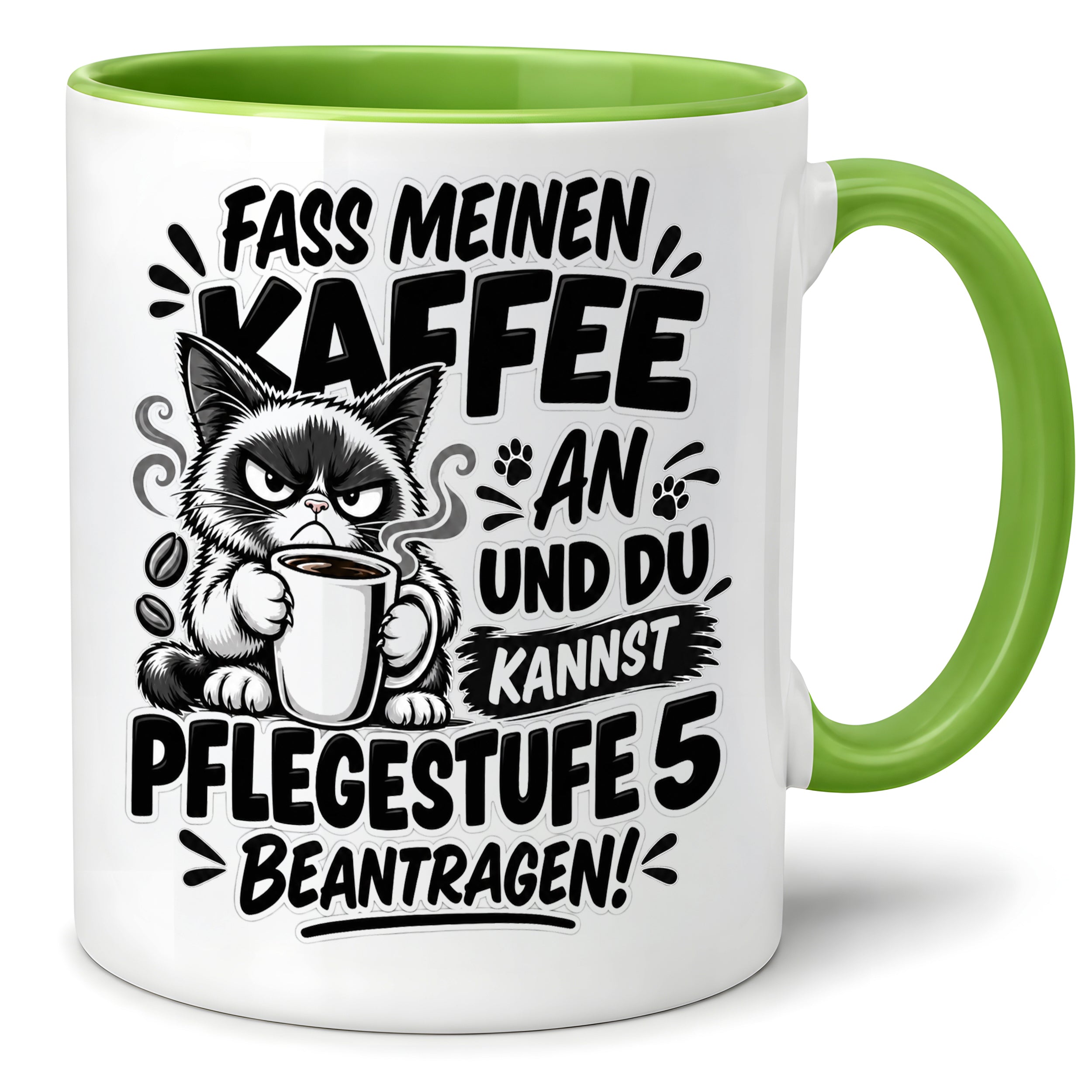 Herzbotschaft Tasse Fass meinen Kaffee an - Pflegestufe 5